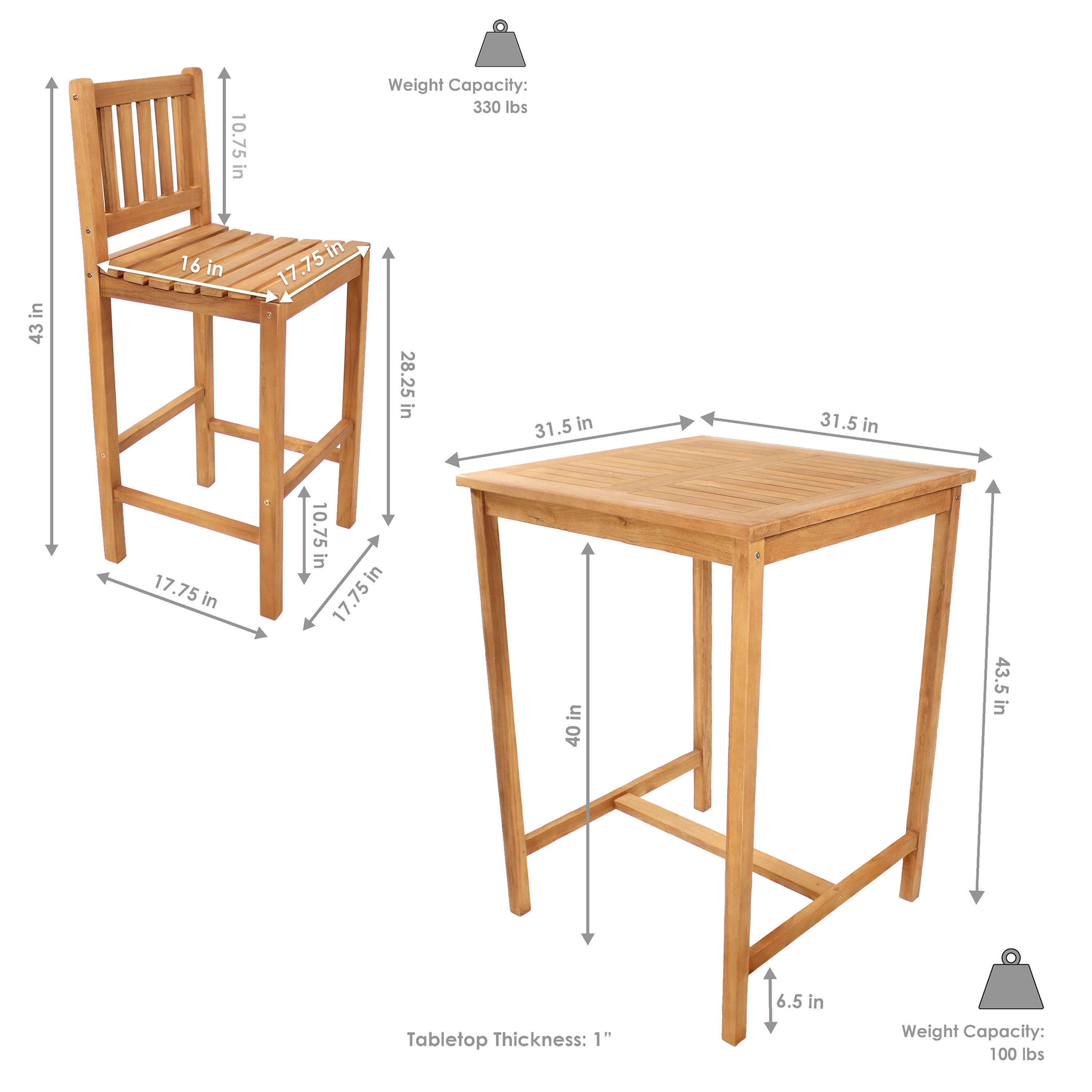 Sunnydaze 3-Piece Wooden Patio Bar Set - Outdoor Bar Height Table & Stools for Backyard, Deck, or Garden Relaxation