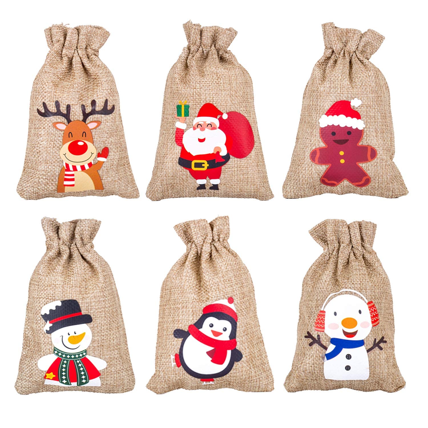 36Pcs Christmas Jute Burlap Drawstring Gift Bags - 10x15cm Small Kraft Favor Pouches for Holiday Party Favors, Wedding Decorations & DIY Crafts - Perfect for Xmas Gifts, Candy Bags and Party Supplies
