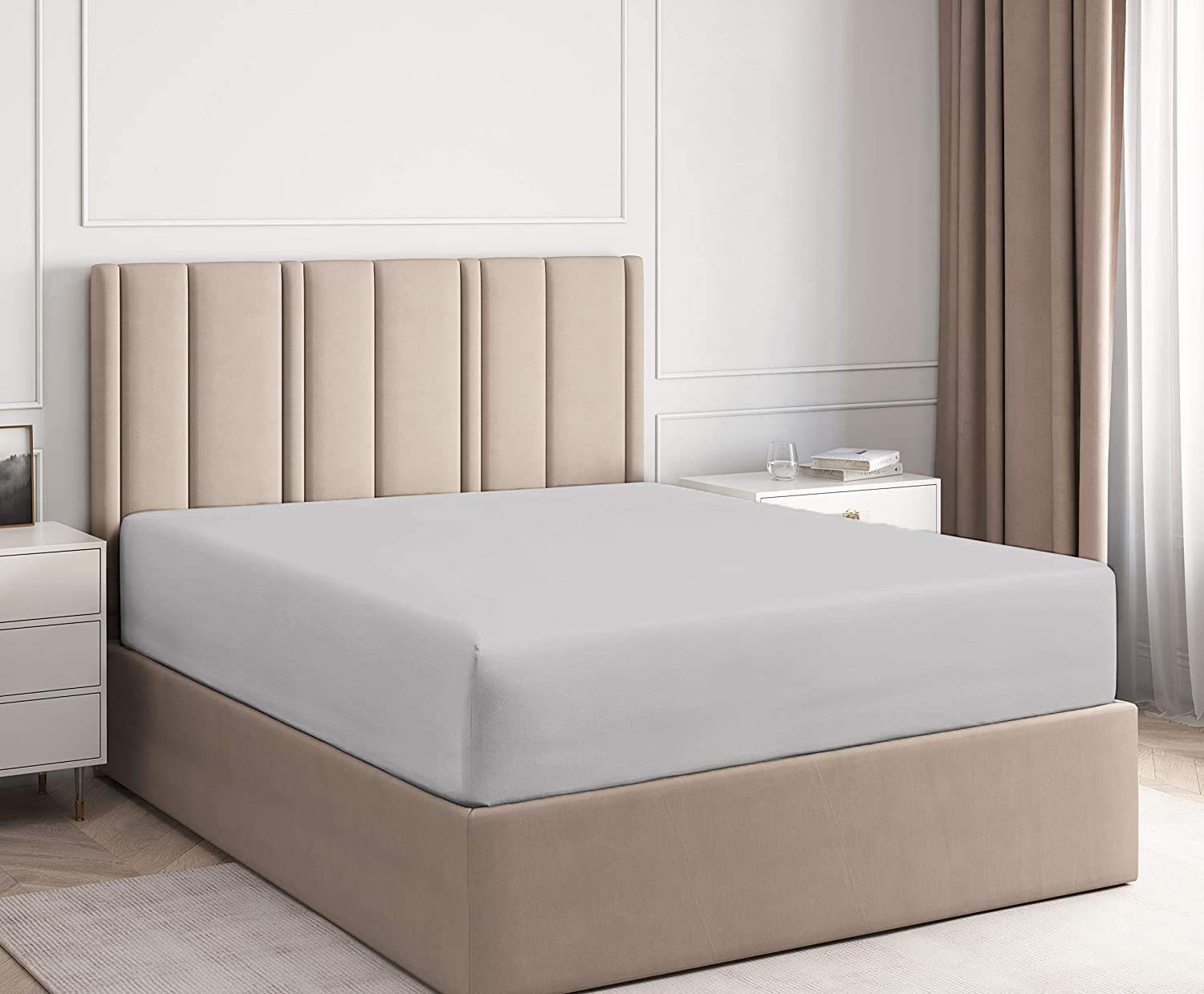 Queen Size Fitted Sheet - 100% Cotton Deep Pocket (16