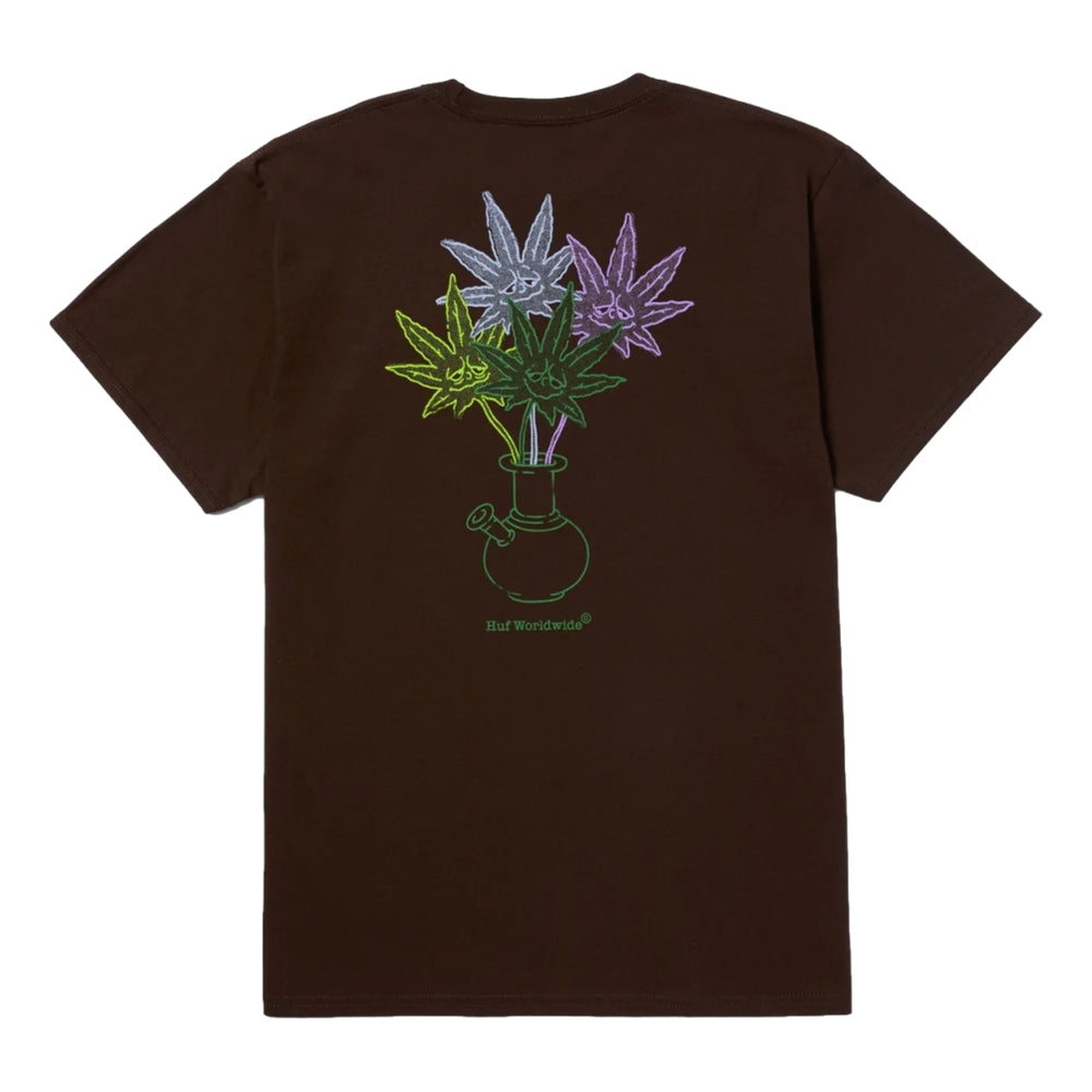 HUF Green Buddy Bouquet Short Sleeve T-Shirt for Men - Brown Cotton Graphic Tee for Casual Wear, Street Style & Summer Outfits