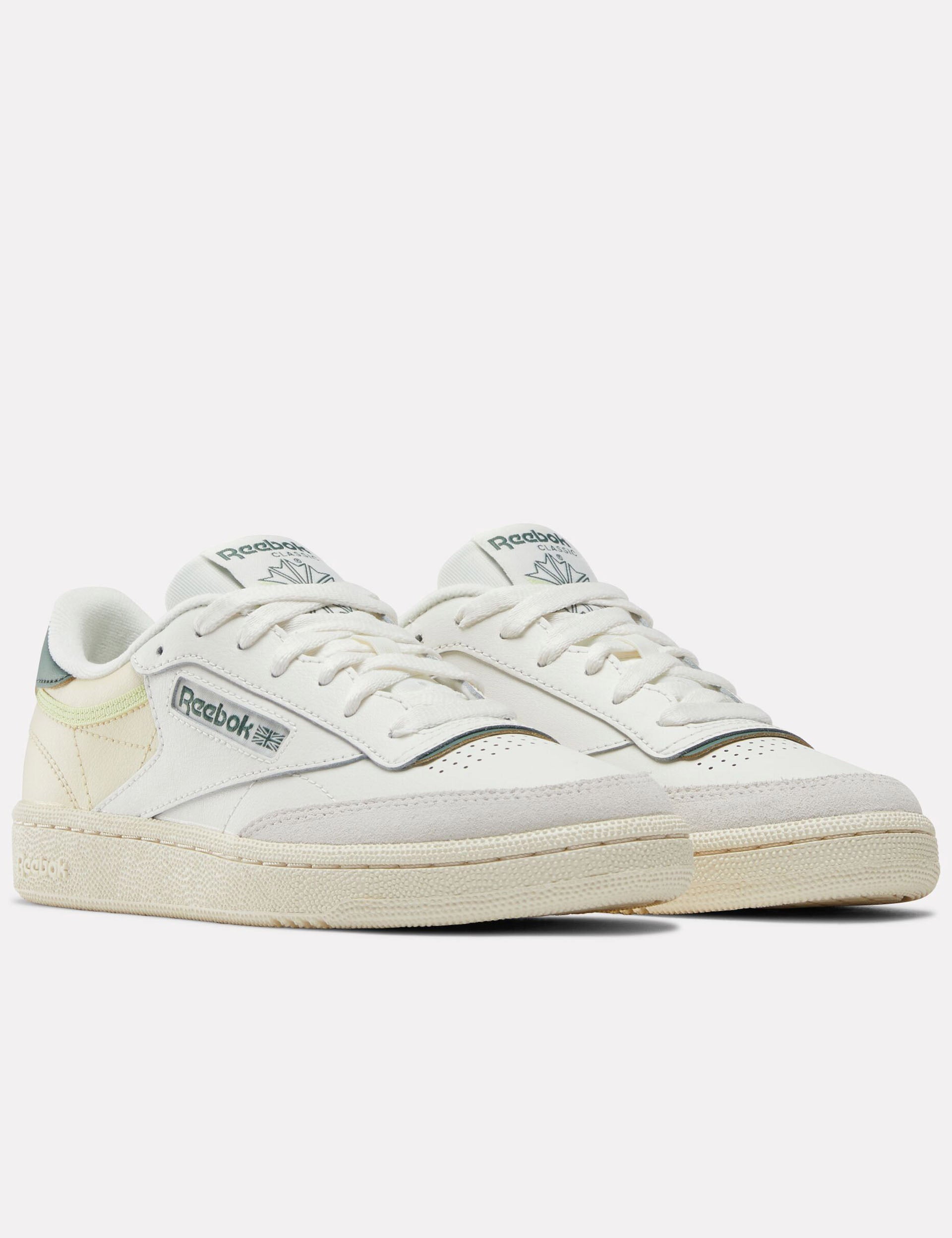 Reebok Club C 85 Vintage Sneakers - Chalk, Vintage Chalk & Escape Green | Retro Tennis Shoes for Men & Women | Casual Wear, Street Style & Gym Fashion