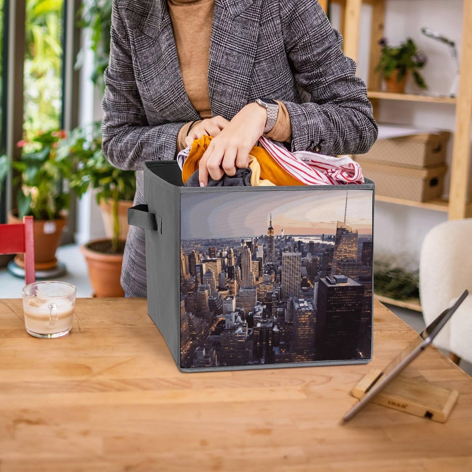 6-Piece Collapsible Storage Bins with Handles - NYC Themed Printed Foldable Organizer Boxes for Home, Office & Closet | Space-Saving Shelving Baskets for Household Organization & Decluttering