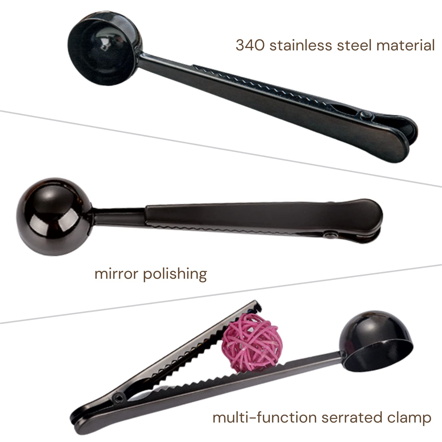 2-in-1 Stainless Steel Coffee Scoop & Bag Clip - 6.9