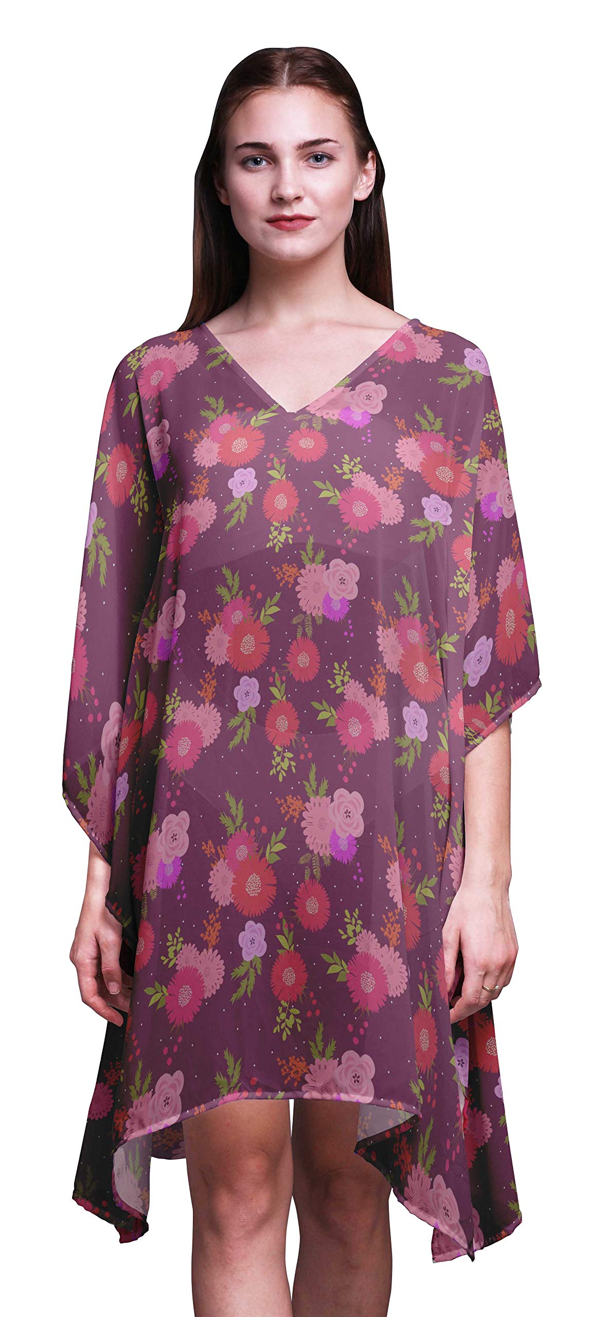 Bimba Women's Short Caftan Midi Dress - Beach Cover Up, Swimwear Cover Up, Summer Boho Kaftan Dress for Pool, Vacation & Resort Wear
