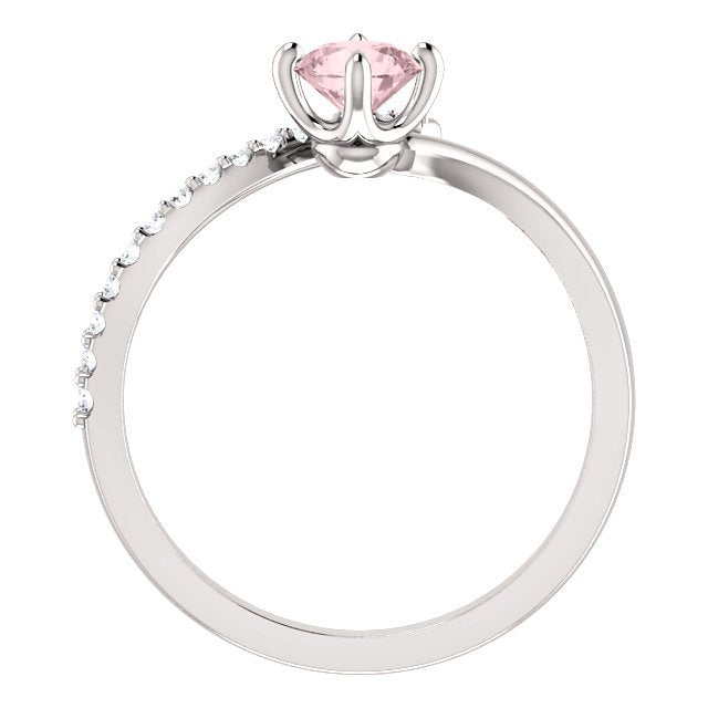14K Gold 0.48ct Morganite & 0.10ctw Diamond Bypass Ring - Elegant Engagement, Wedding, Anniversary Jewelry Gift for Her