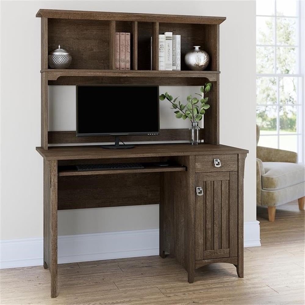 UrbanPro Modern Engineered Wood Small Computer Desk with Hutch in Brown - Compact Home Office Desk for Small Spaces, Study & Work from Home
