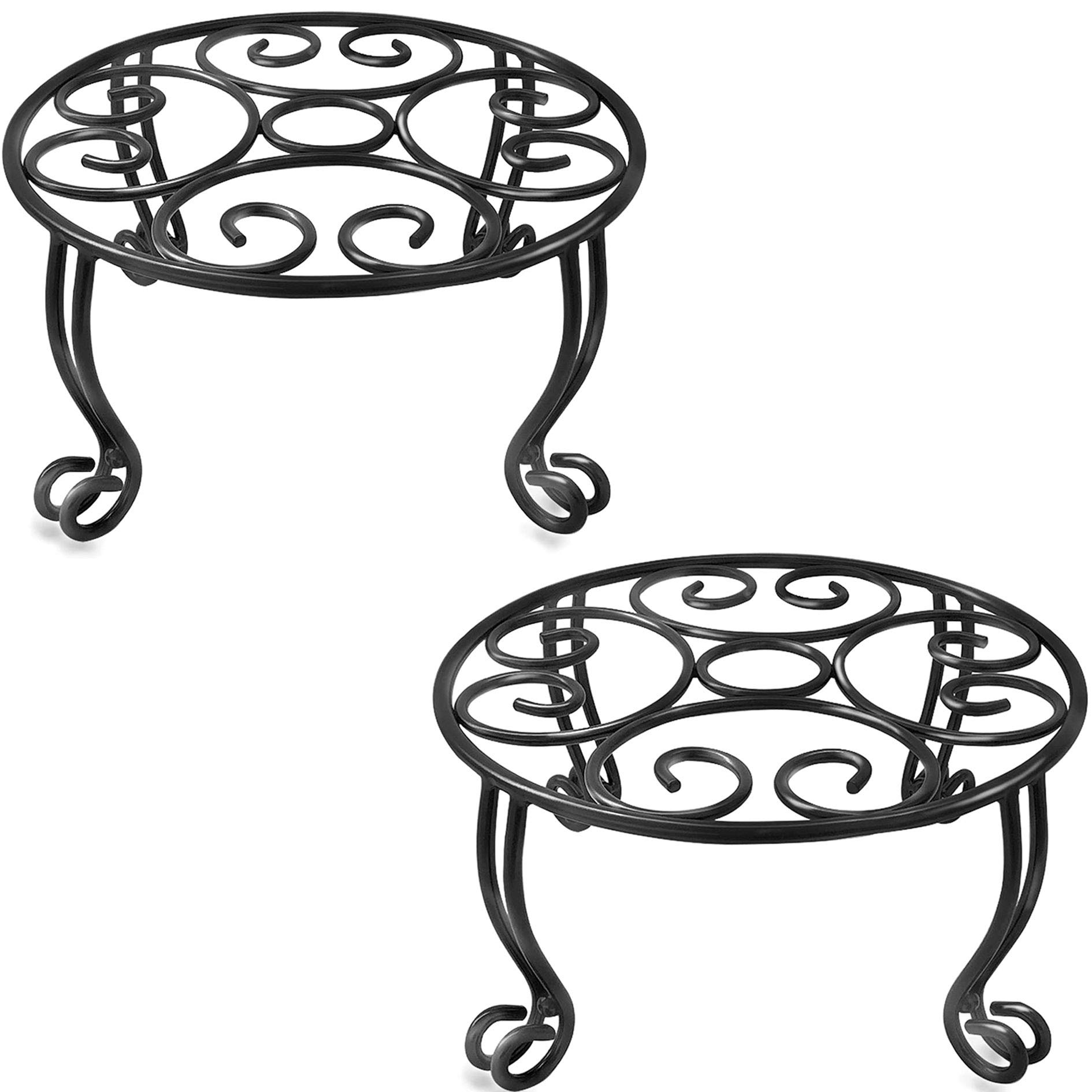 Heavy Duty Metal Outdoor Plant Stand - 11.8 Inch Diameter Round Flower Pot Support Rack for Indoor/Outdoor Use - Set of 2 Black Plant Pot Stands - Perfect for Patio, Garden, Balcony & Home Decor