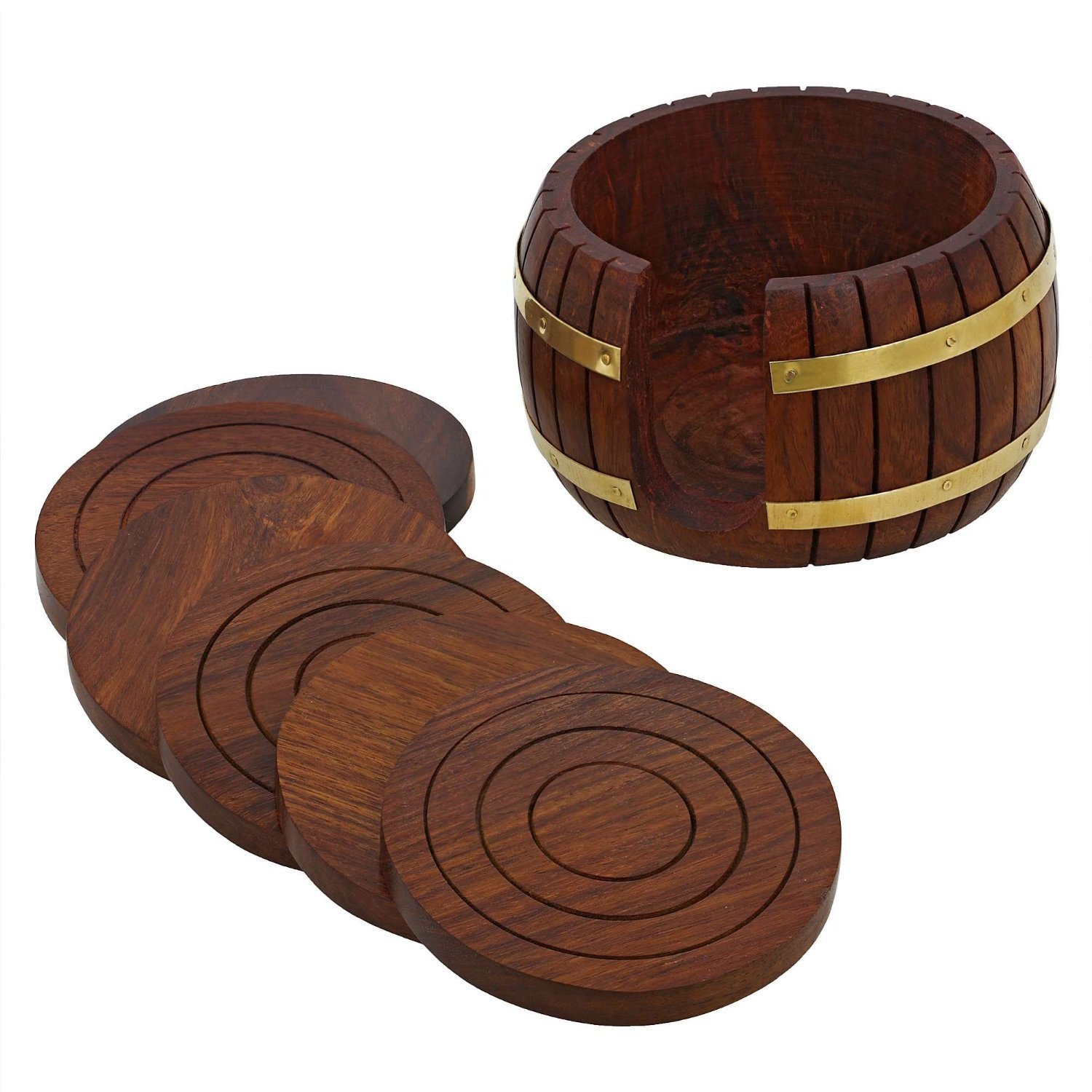 ITOS365 Set of 6 Natural Wood Drink Coasters - Absorbent & Reusable for Coffee, Tea, Beer, Wine & Cocktails - Perfect for Home, Office & Bar Use