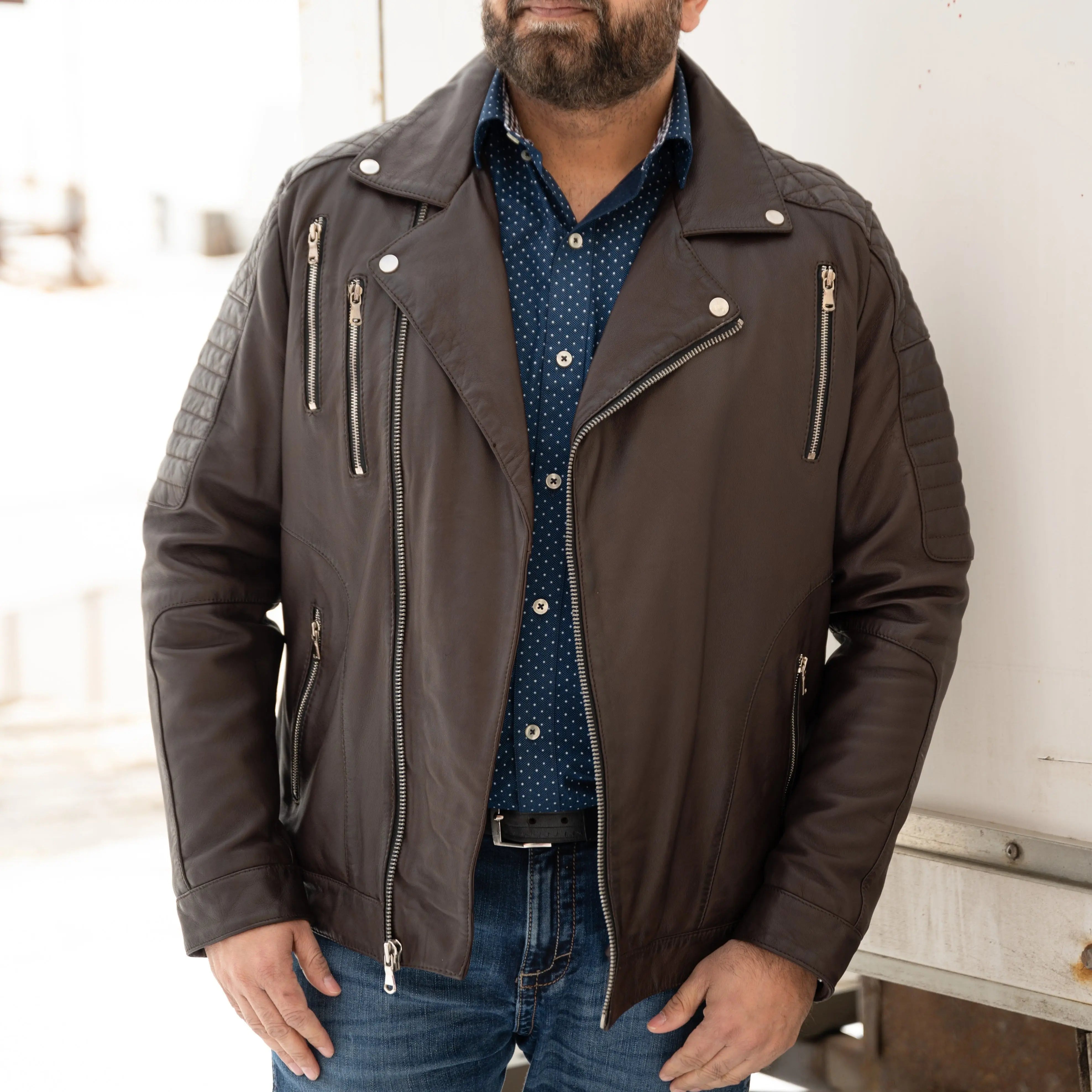 BOL Men's Classic Biker Look Zip-Up Leather Jacket - Vintage Motorcycle Style Outerwear for Riding & Casual Wear