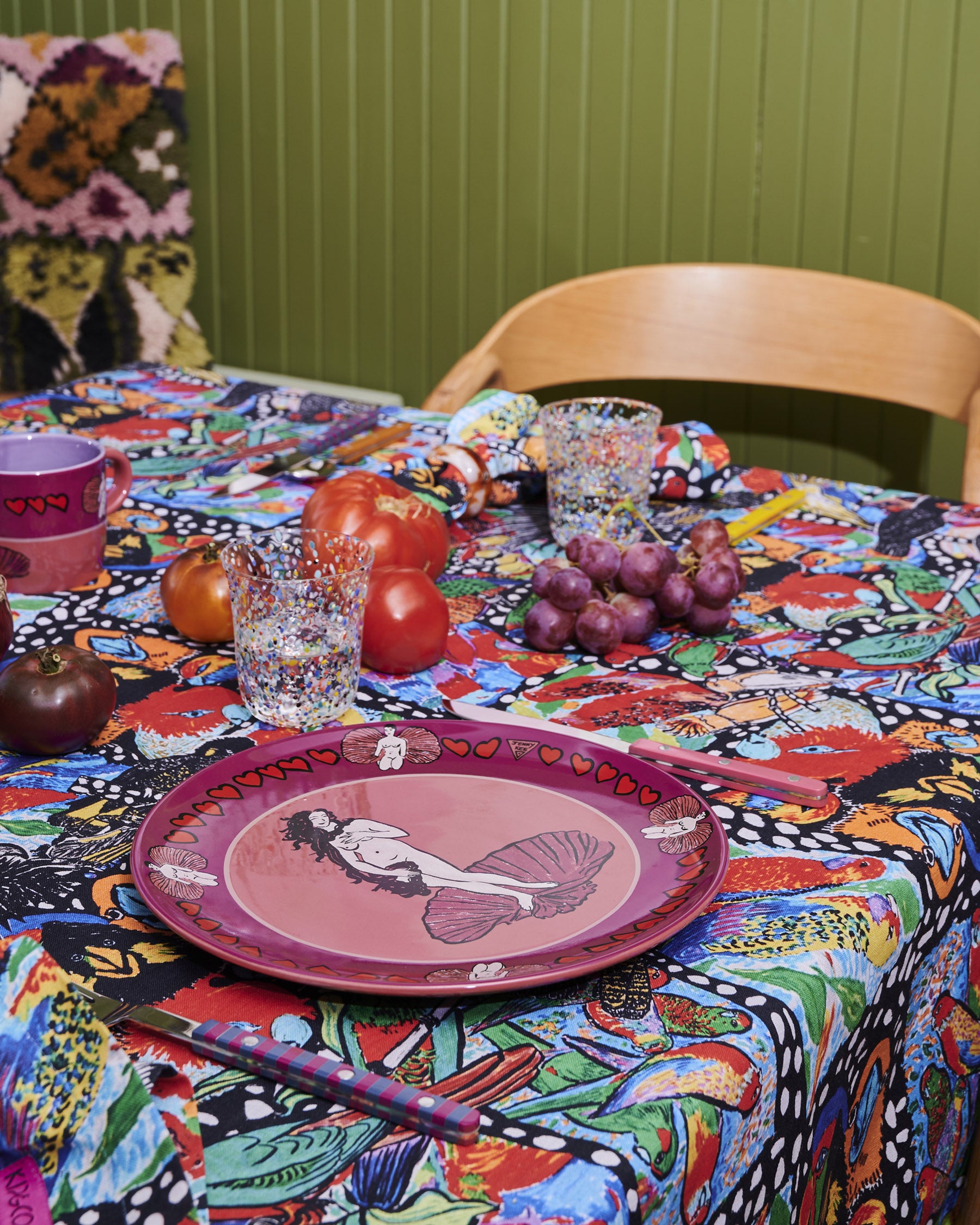 Kip&Co x Jenny Kee Parrots & Cockatoos Linen Tablecloth - Stylish & Durable Australian Design for Dining, Picnics & Home Decor