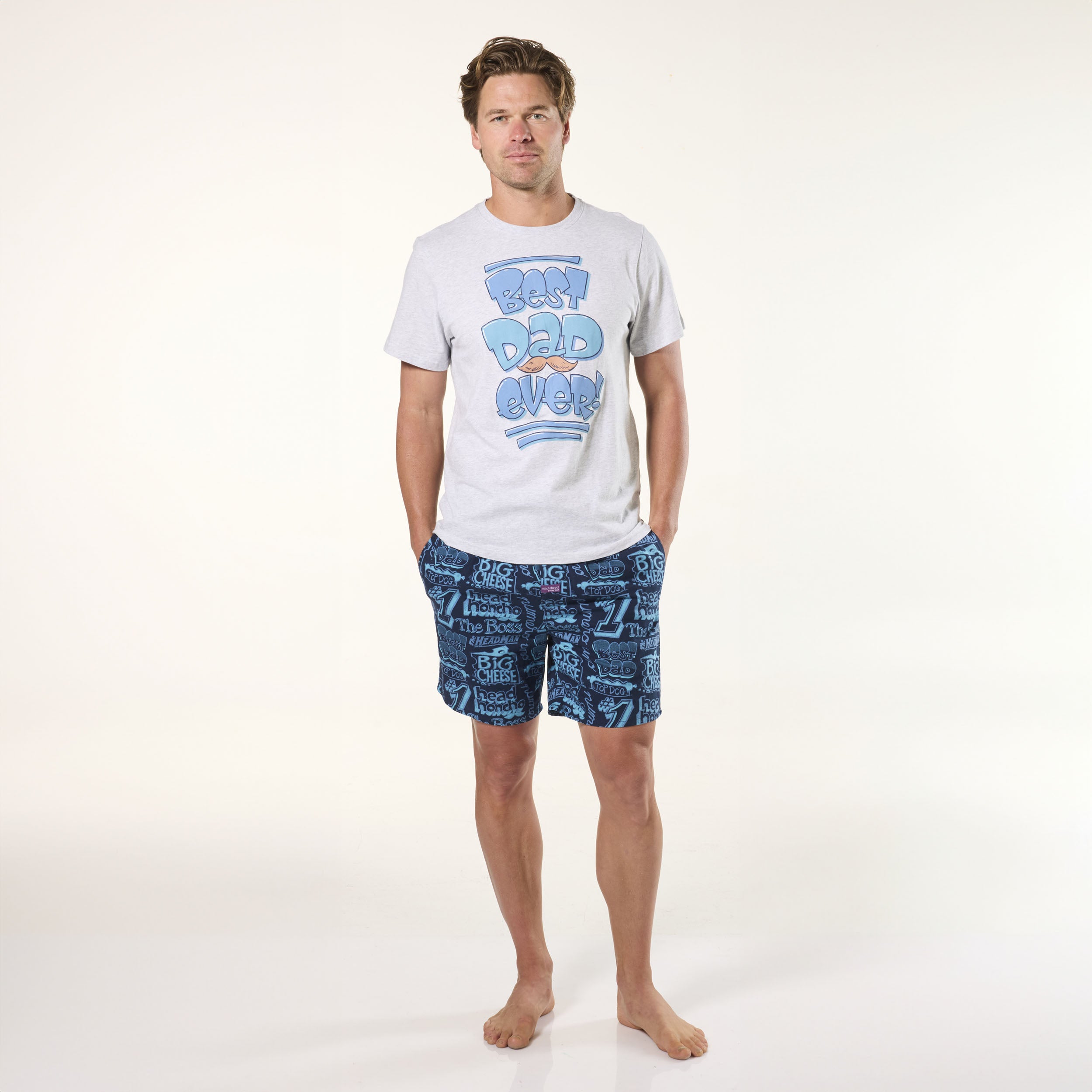 Best Dad Ever Men's Cotton Knit Pajama Set - Soft & Comfortable Sleepwear for Fathers - Perfect for Father's Day, Birthday Gifts & Relaxing at Home (Blue)
