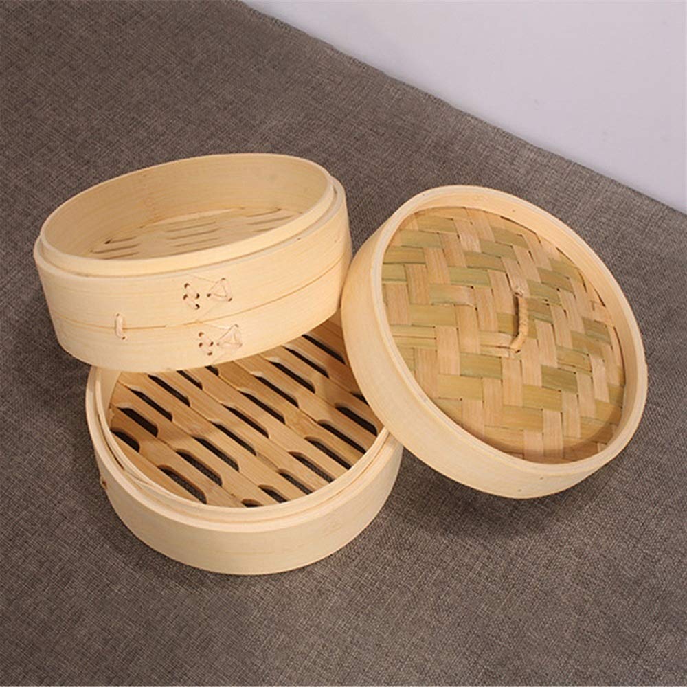 Premium Bamboo Steamer Basket Set - 21cm for Fish, Rice, Vegetables & Snacks | Eco-Friendly Kitchen Cooking Tool with Lid | Perfect for Dim Sum, Meal Prep & Healthy Cooking