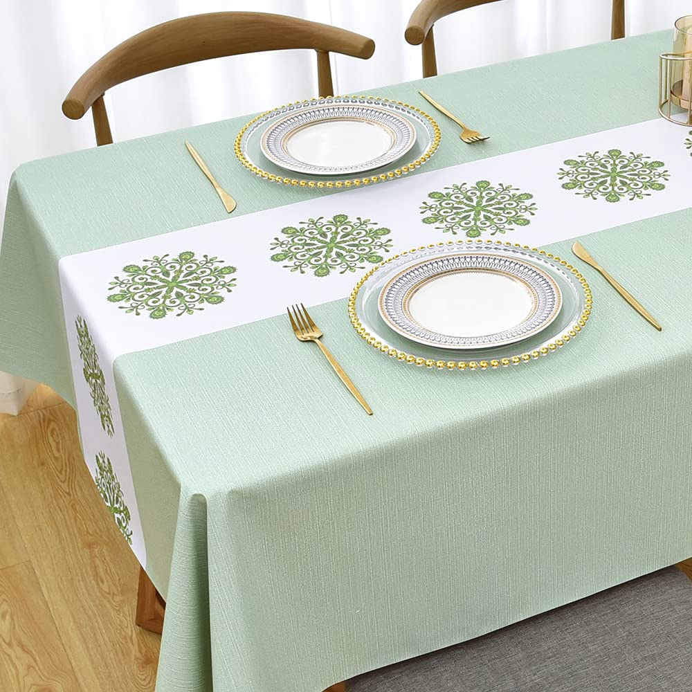 Zobesta Waterproof PVC Vinyl Tablecloth for Rectangle Tables - 55 x 102 Inch Green Plastic Table Cover (Fits 8-10 Seats) - Perfect for Outdoor Dining, Picnics, Parties & Kitchen Protection