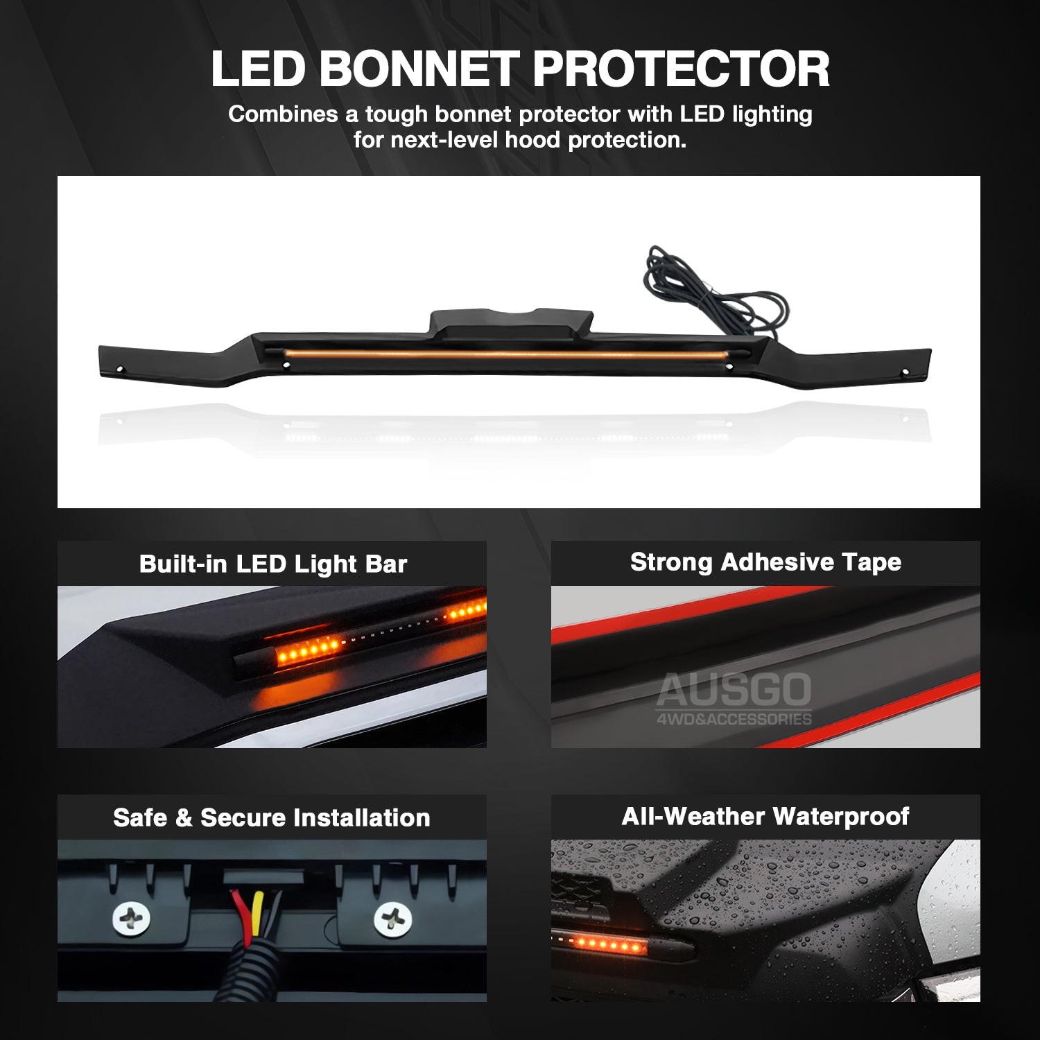 LED Bonnet Protector for Toyota Land Cruiser 200 (LC200) 2016-2021 Models | Durable Hood Guard with Stylish Design | Perfect for Off-Road Adventures & Night Driving