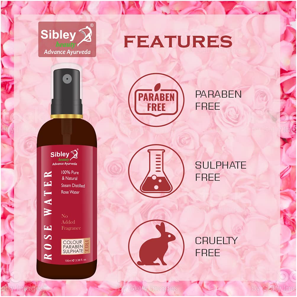 **Sibley Beauty Pure Rose Water Gulab Jal Spray - 100% Steam Distilled Natural Rose Hydrosol (200ml) for Face, Hair & Aromatherapy**