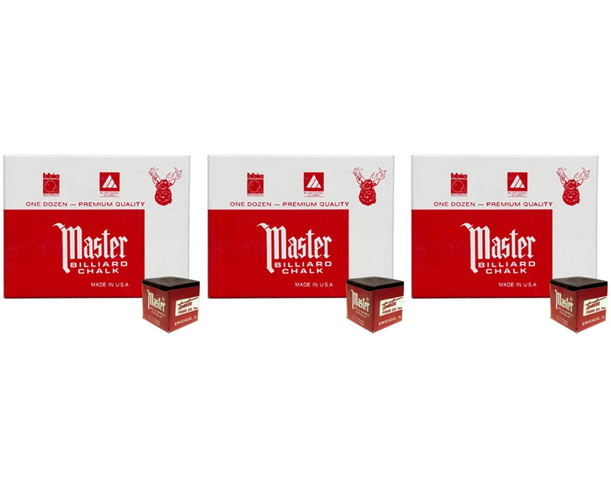 Premium Master Chalk for Billiards & Pool - Box of 12 (Set of 3) - High-Grip Black Chalk for Smooth Cue Shots - Perfect for Professional Players & Home Game Rooms