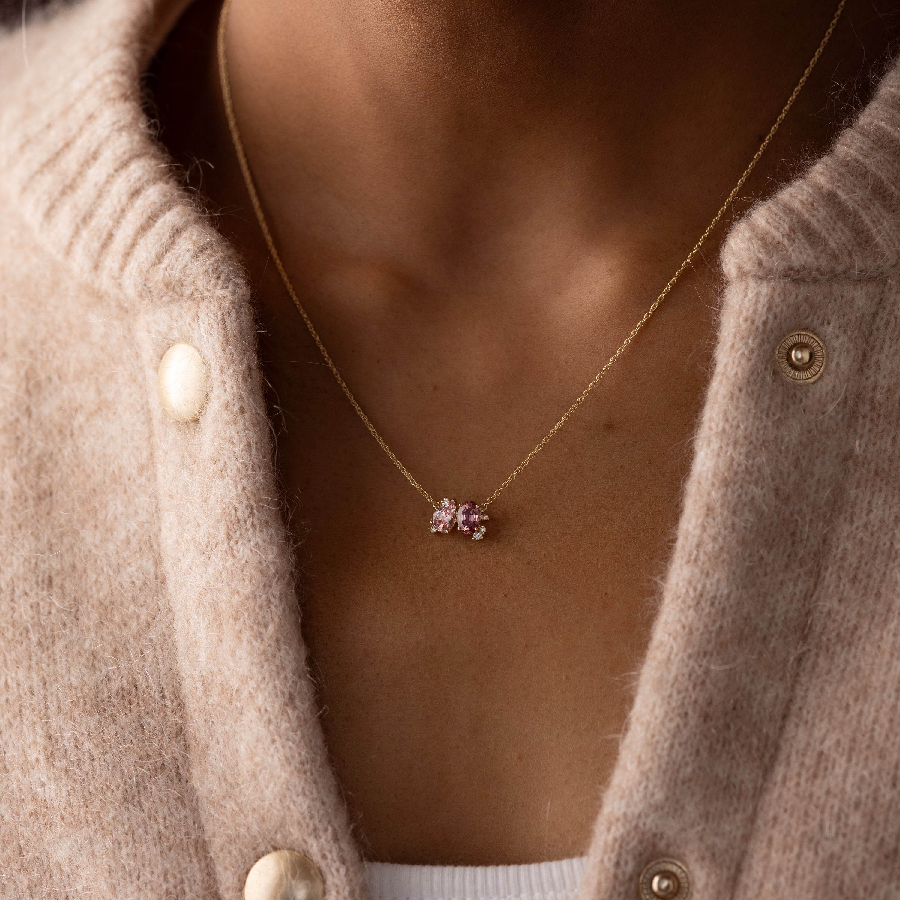 Warm Sapphire Duality Necklace – Elegant Layered Pendant for Women, Perfect for Everyday Wear & Special Occasions