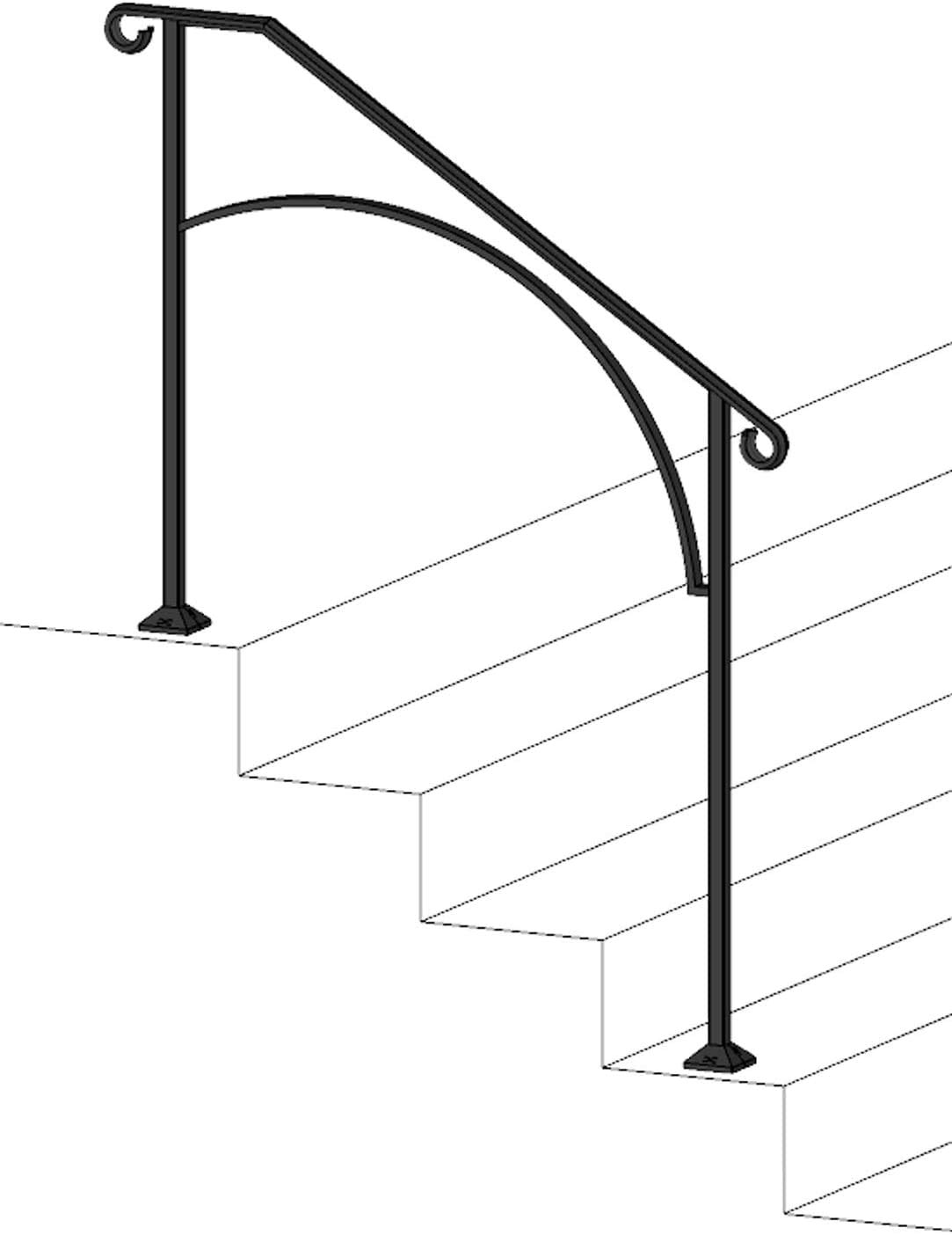 Iron X Handrail Arch #3 for Concrete Steps - Heavy Duty Outdoor Stair Railing - Perfect for Porch, Deck, and Garden Safety