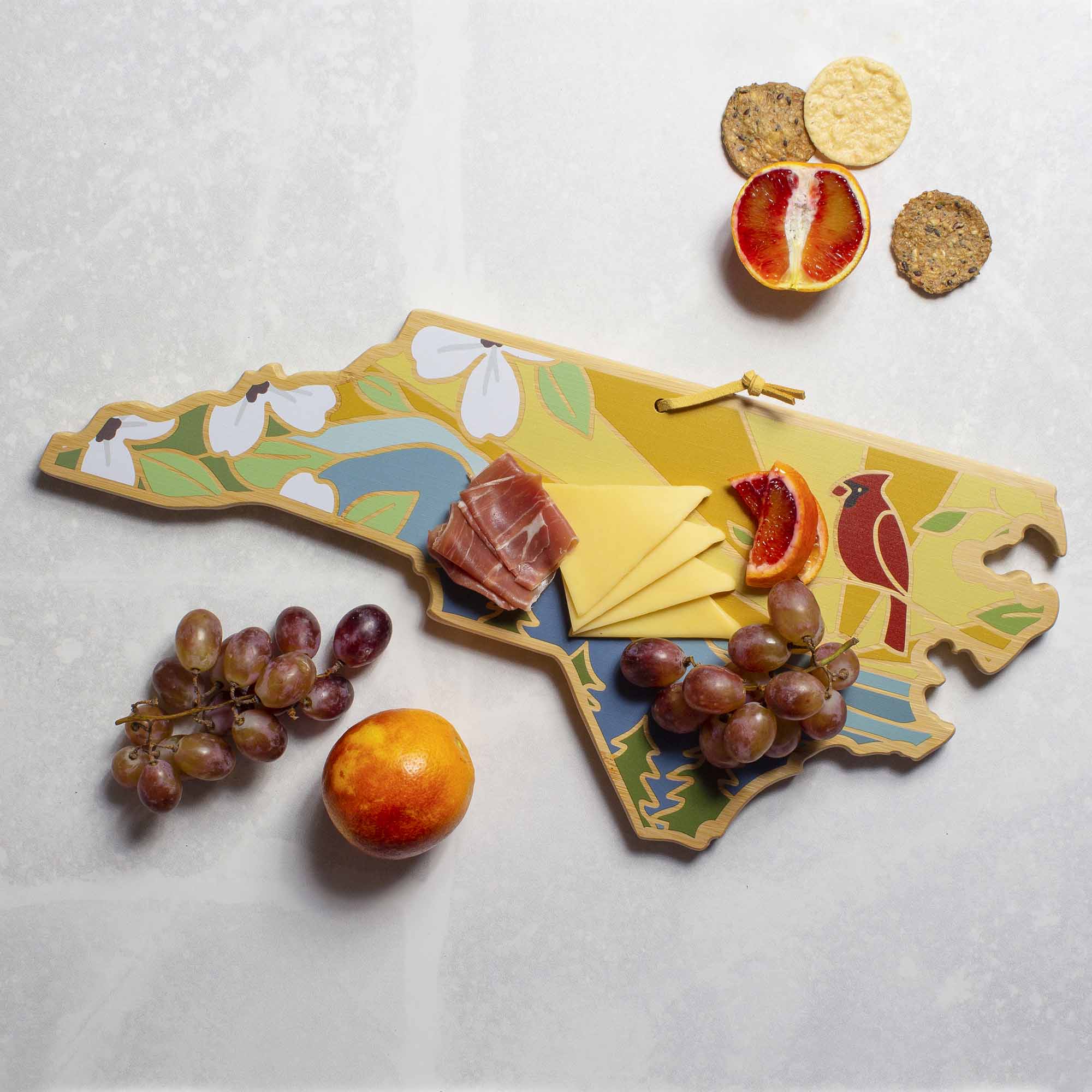 Handcrafted North Carolina Wooden Cutting Board with Summer Stokes Artwork - Perfect for Kitchen Prep, Charcuterie Boards & Home Decor Gifts