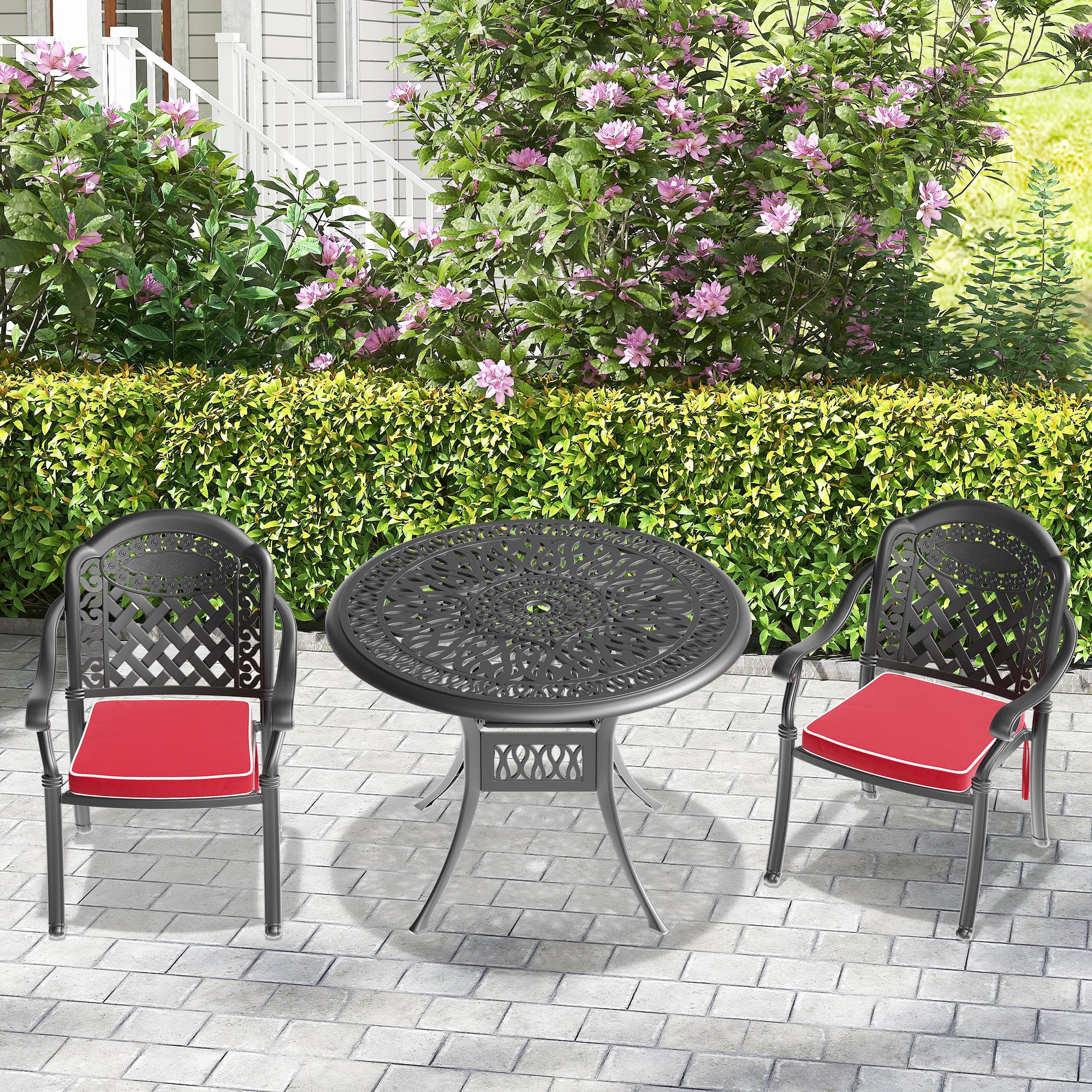 3-Piece Cast Aluminum Patio Furniture Set with Cushions (Random Colors) - Perfect for Outdoor Dining, Lounging, and Garden Decor