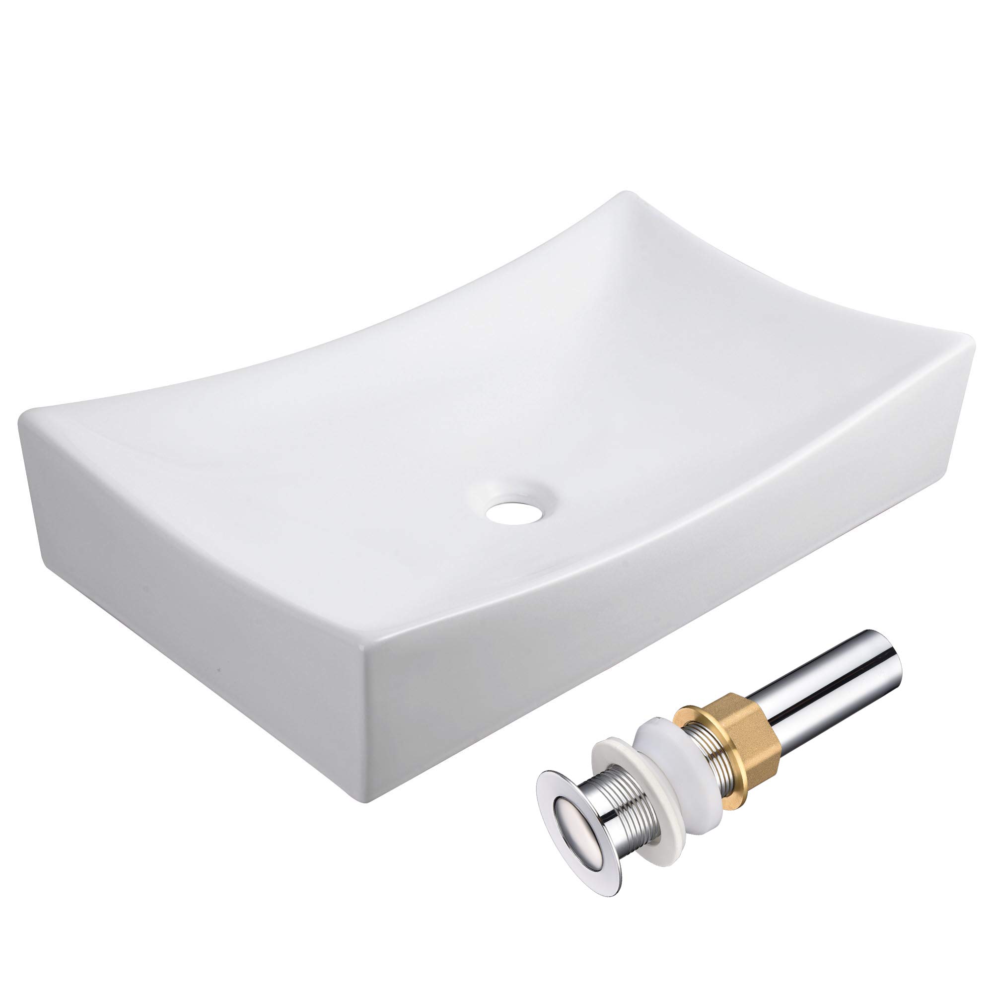 26x15 Inch White Porcelain Rectangle Vessel Sink with Pop-Up Drain - Modern Above Counter Bathroom Sink for Vanity & Powder Room | Durable Ceramic Design