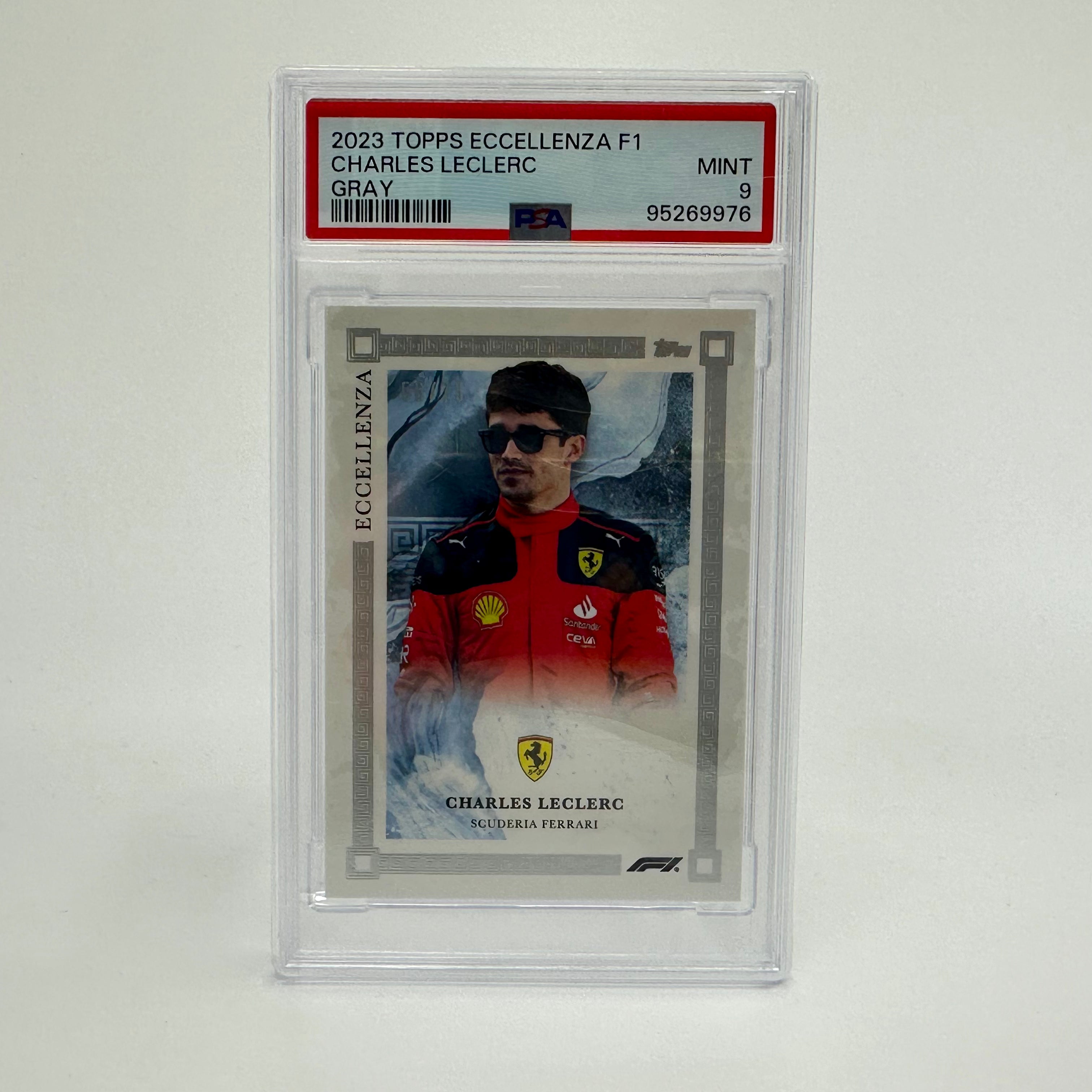 PSA 9 2023 Eccellenza Charles Leclerc Gray #56/75 - Rare F1 Racing Card for Collectors & Fans, Perfect for Display, Trading, and Investment