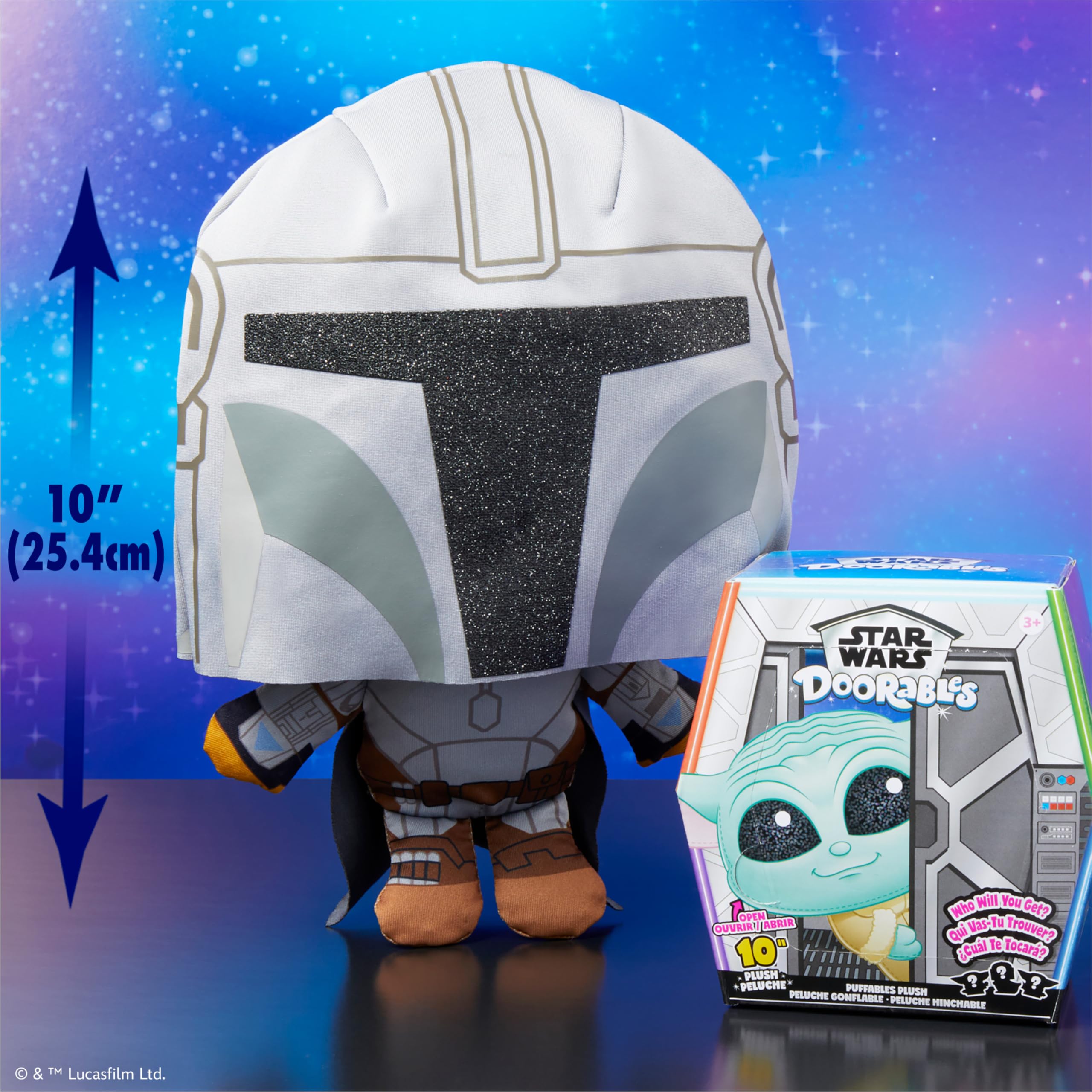 Star Wars The Mandalorian 10-inch Plush Toy with Glitter Eyes - Collectible Doorables Puffables Stuffed Animal for Kids Ages 3+ | Perfect for Bedtime, Birthday Gifts & Star Wars Fans Collection