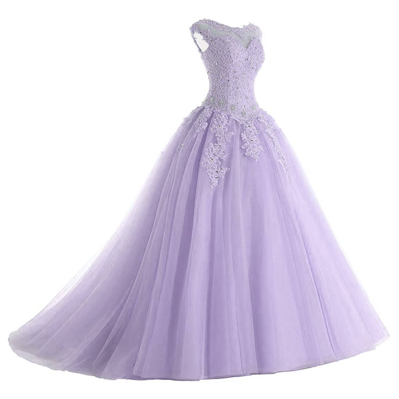 Elegant Long Tulle & Lace Applique Ball Gown - Quinceañera, Prom, Sweet 16 Formal Dress with Beaded Details (US Size 4, Aqua Blue) | Perfect for Quinceañera Celebrations, Prom Nights, Wedding Parties & Special Occasions