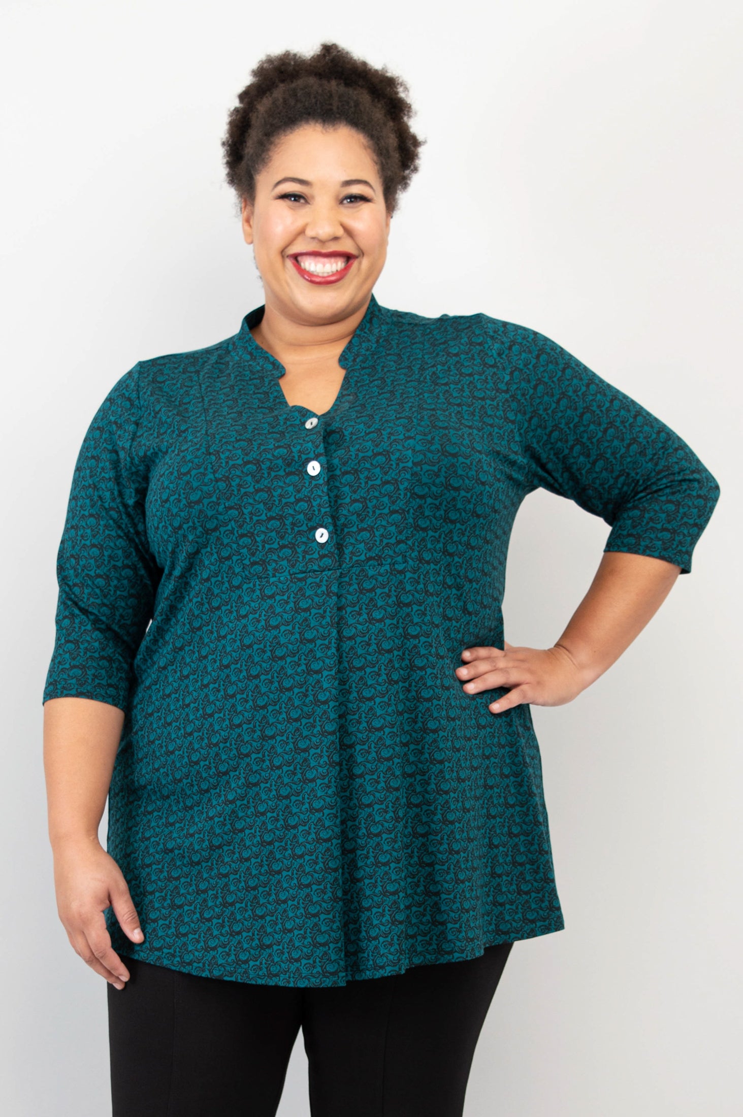 Edwina Top - Stylish Ocean Waves Print Bamboo Blouse | Perfect for Summer Beach Outfits & Casual Wear