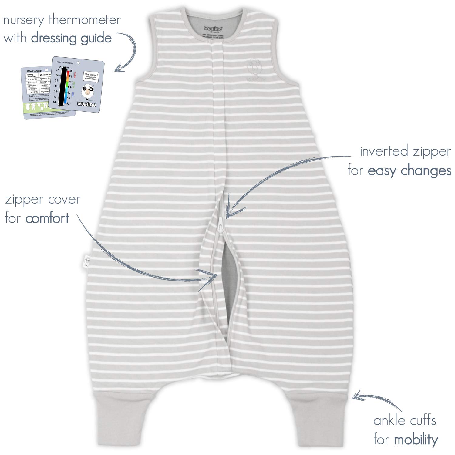 Woolino 4 Season Baby Sleep Sack with Feet - Merino Wool & Organic Cotton Walker Sleeping Bag for Toddlers 18-36 Months (Panda Print) - Perfect for Nursery, Daycare & Travel