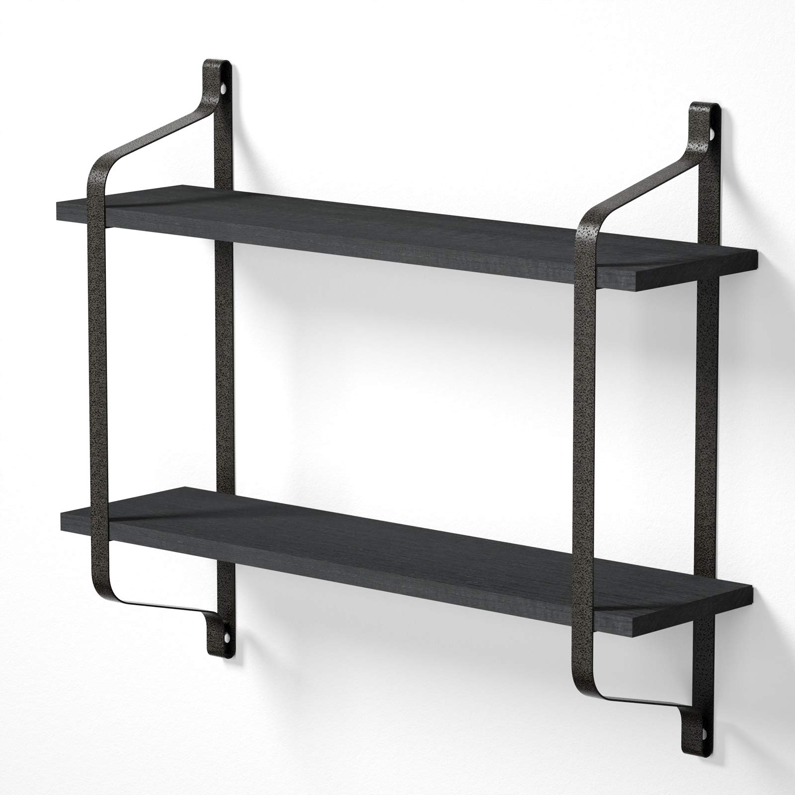 Floating Shelves Wall Mounted - Industrial Wood Wall Shelves for Pantry, Living Room, Bedroom, Kitchen & Entryway - 2 Tier Heavy Duty Book Shelf Black - Perfect for Home Organization & Stylish Storage