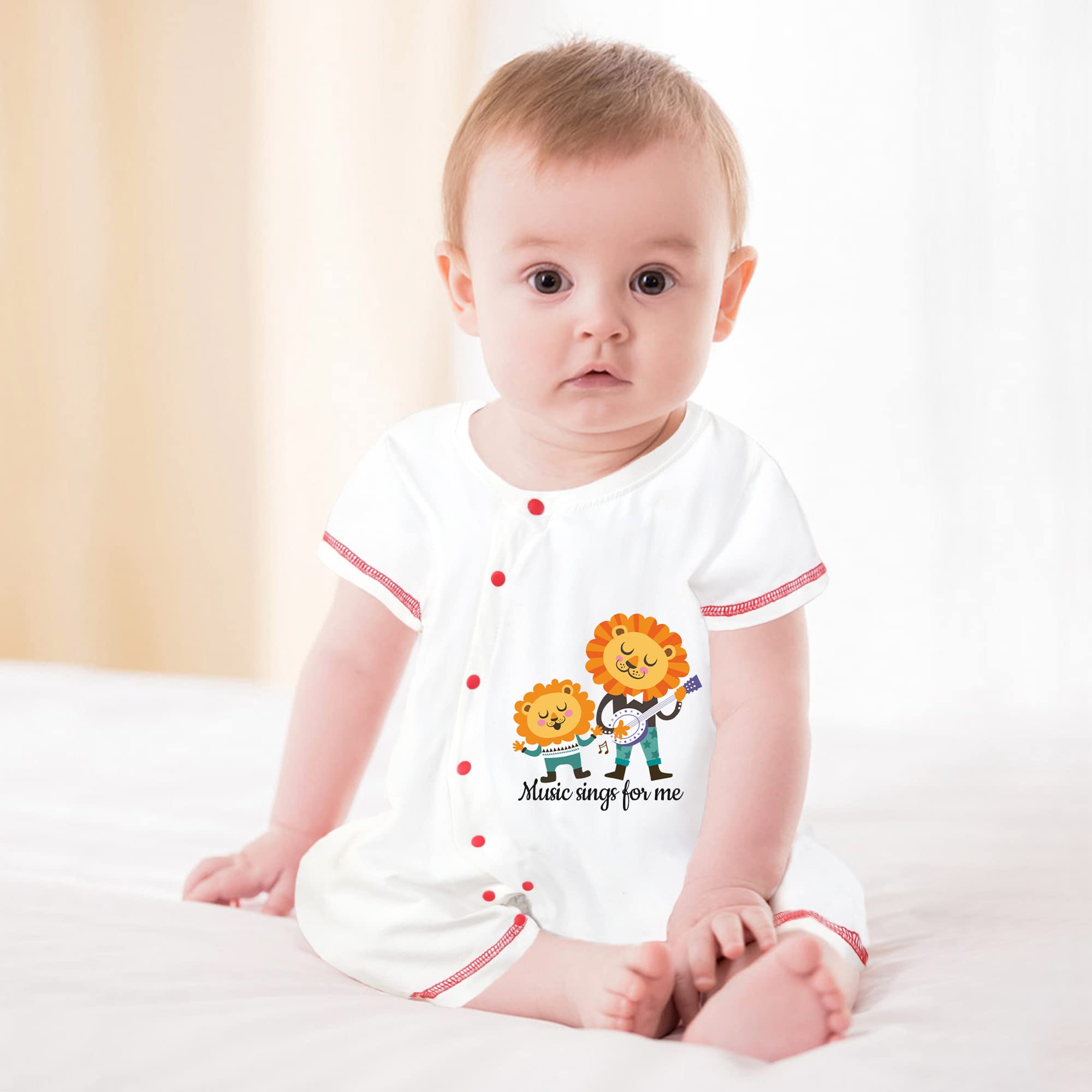 Newborn Baby Clothes 0-24 Months - Soft Cotton Short Sleeve Bodysuit with Cute Music Lion Design, Unisex Infant Outfit for Boys & Girls | Perfect for Playtime, Photo Shoots & Everyday Wear