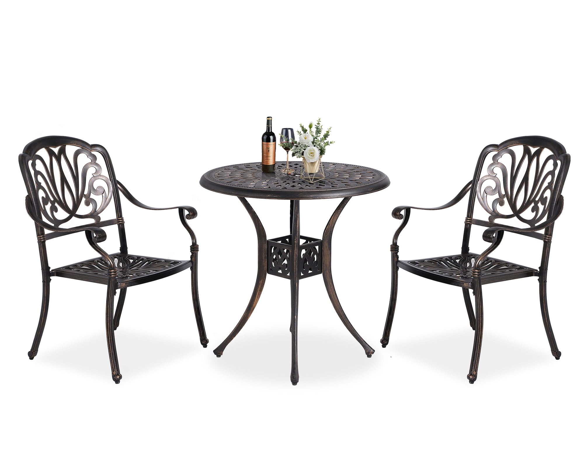 TITIMO 3-Piece Outdoor Bistro Set - Cast Aluminum Patio Table & Chairs in Antique Bronze - Perfect for Garden, Balcony & Small Space Dining