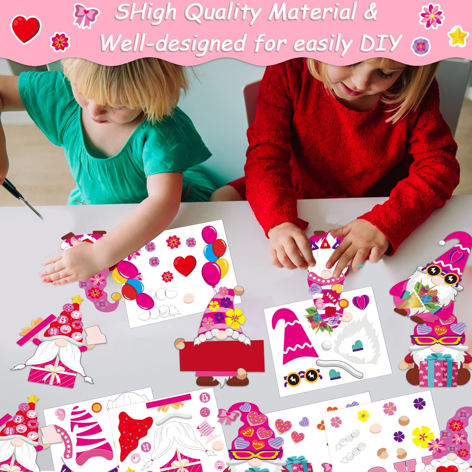 Valentine's Day Craft Kits for Kids - 30 Pack DIY Gnome Paper Art Set, Preschool Classroom Activities, Homeschool Crafts, Kindergarten Party Favors & Holiday Classroom Decorations