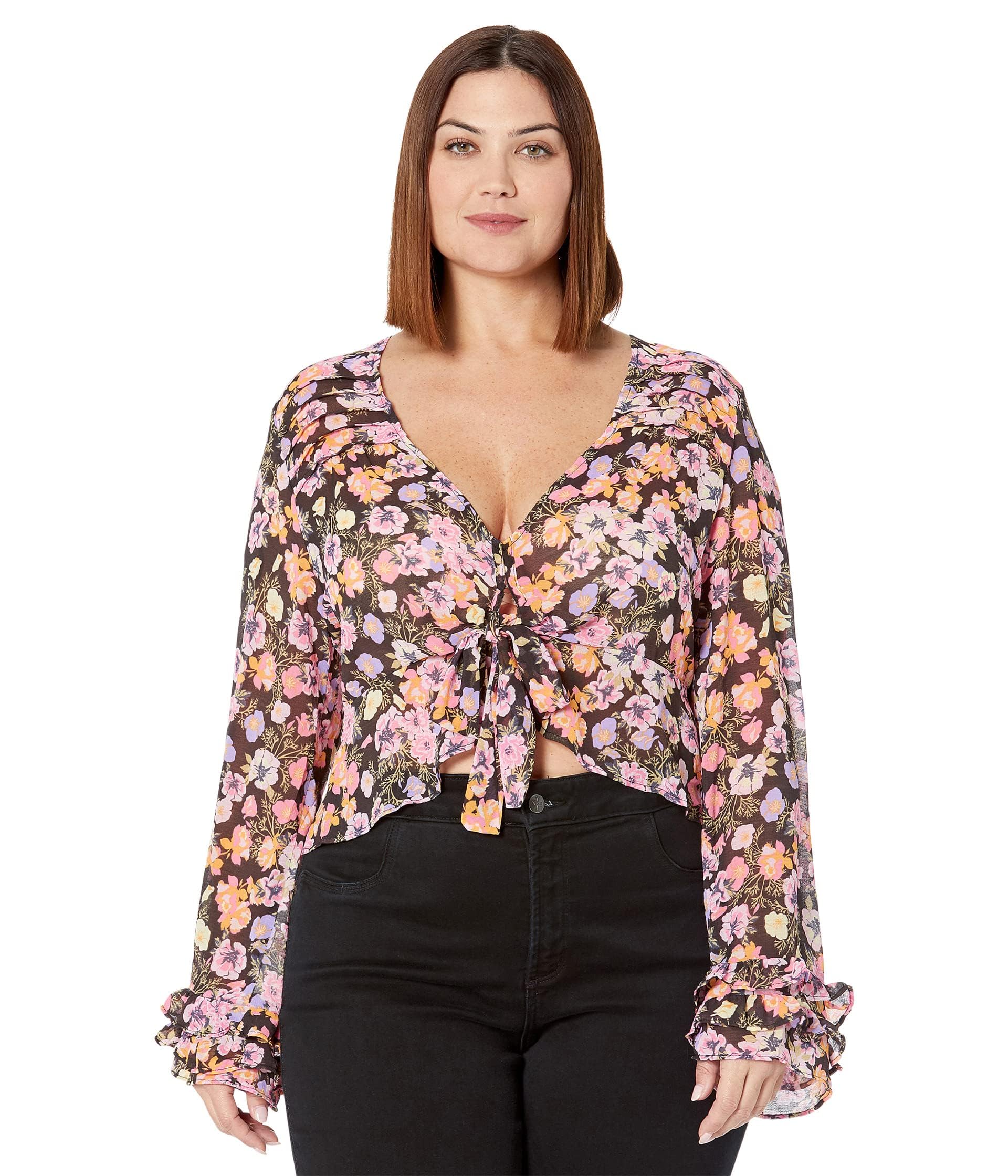 Free People Maybel Printed Blouse for Women - Soft Silky Fabric with Front Tie-up Closure, Perfect for Casual Wear, Office & Date Nights