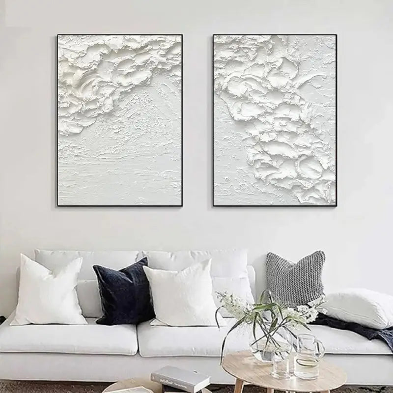 Minimalist White Textured Canvas Wall Art Set of 2 - Modern Abstract Paintings for Living Room, Bedroom & Office Decor #MM061