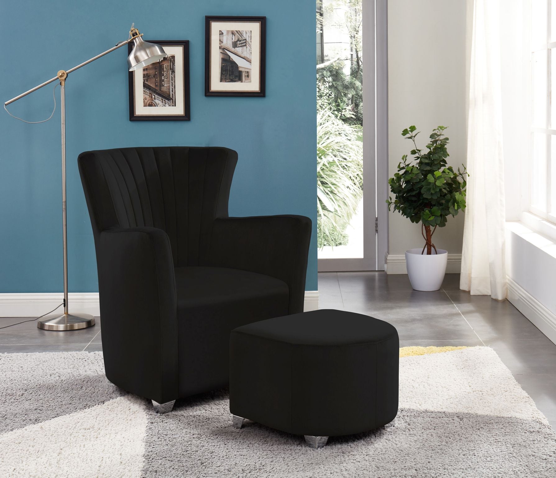Black Leather Recliner Chair with Ottoman - Modern Living Room Furniture for Relaxing & Lounging | Perfect for Home, Office, or Entertainment Spaces