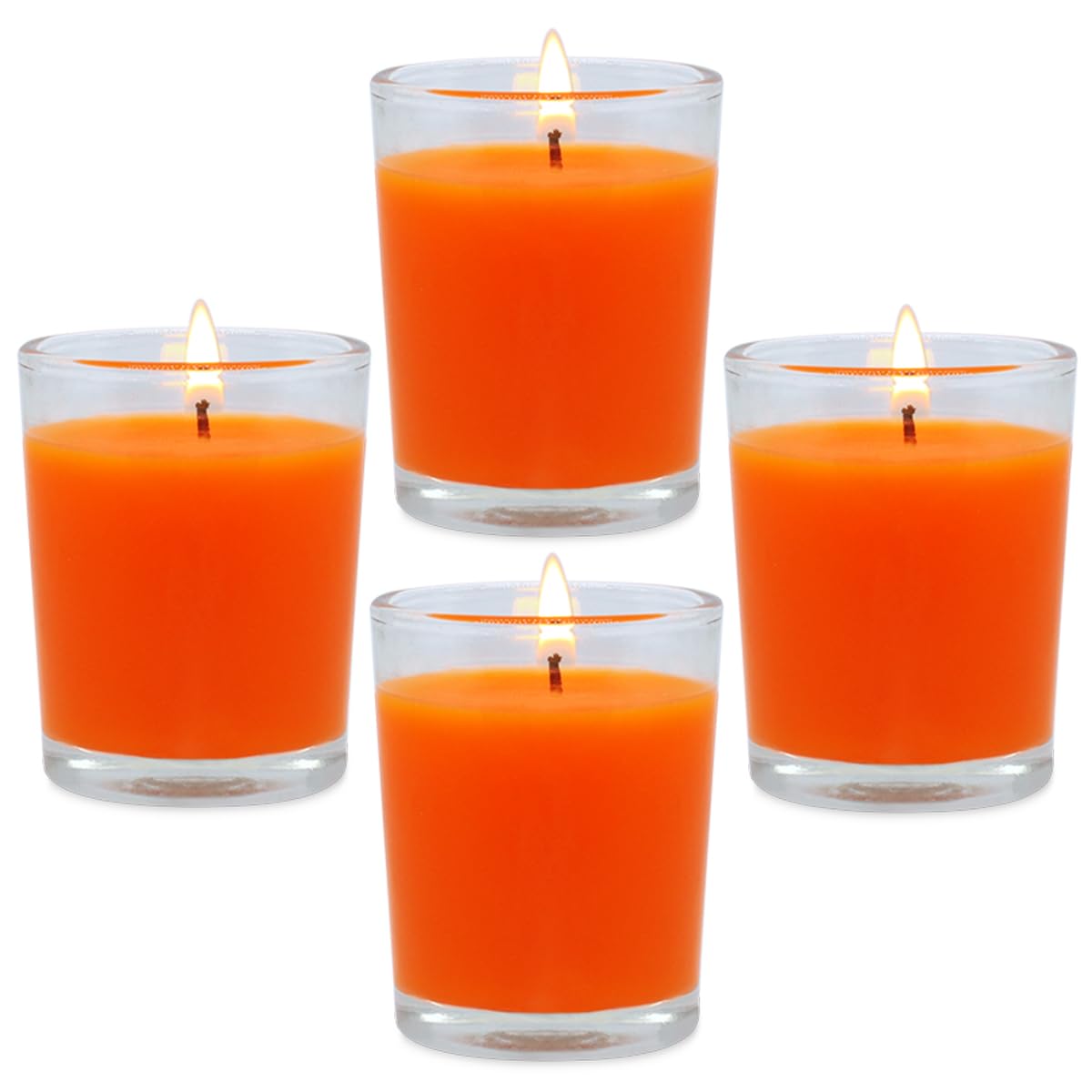 4 Pack Unscented Orange Votive Candles in Glass - 2 Inch Natural Soy Wax Candles for Halloween, Thanksgiving, Wedding & Home Decor | Fall Harvest & Autumn Theme | 12-15 Hour Burn Time | Perfect for Centerpieces, Table Settings & Holiday Relaxation