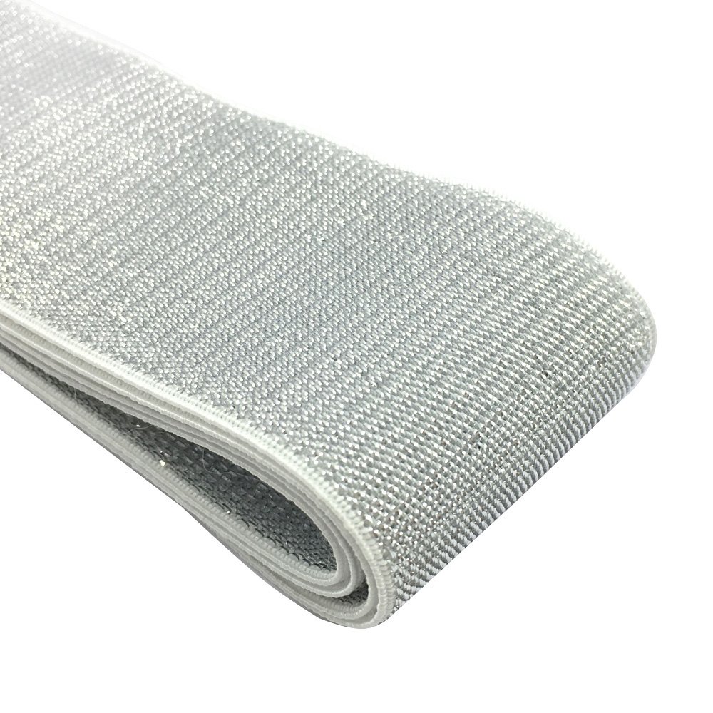 Strapcrafts 2-inch Wide Soft Gold and Silver Glitter Elastic Bands - 3-Yard Waistband & Sewing Elastic for DIY Crafts, Costumes, and Dancewear (Silver Glitter in White) 21050