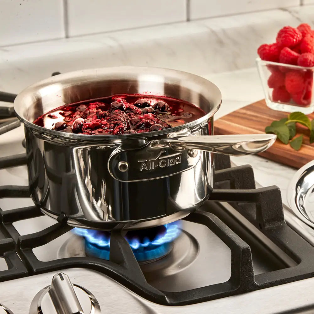 All-Clad D5 Stainless Steel Saucepan with Lid - 3 Quart Professional Cookware for Sauces, Soups & Simmering - Induction Compatible, Oven & Dishwasher Safe for Home & Restaurant Use