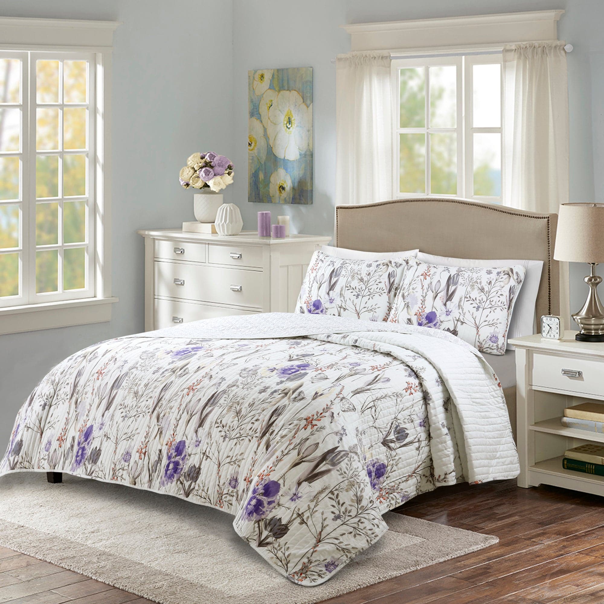 Adalia 3-Piece Quilt Set - Queen Size Bedding Comforter with Matching Pillow Shams - Soft Microfiber for All Seasons - Perfect for Master Bedroom, Guest Room & Cozy Home Decor