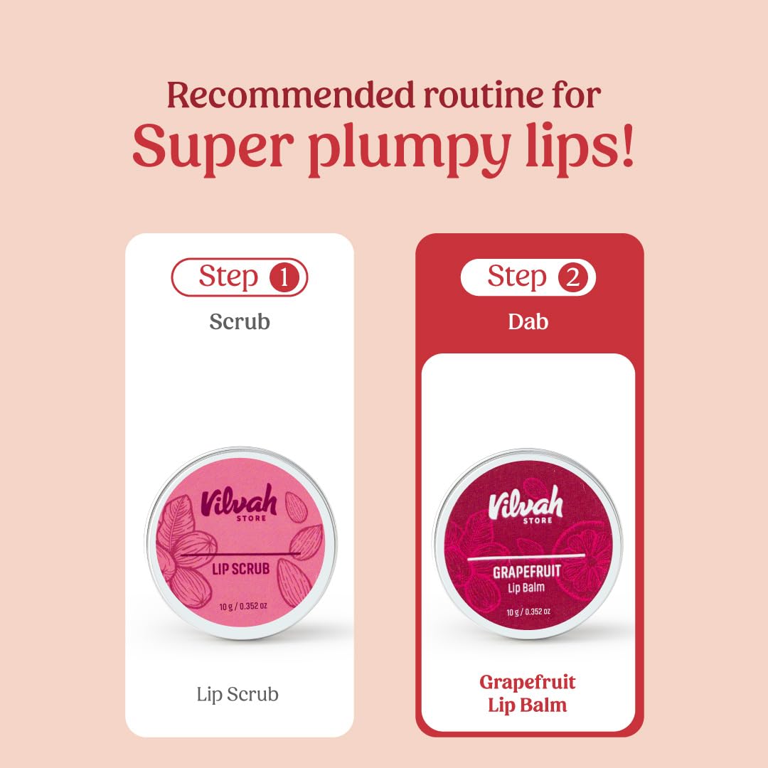 Vilvah Grapefruit Lip Balm for Dry, Damaged & Chapped Lips - Moisturizing Lip Care with Shea Butter, Beeswax & Essential Oils - 0.35oz (Multicolor) | Perfect for Winter Hydration, Daily Lip Protection & On-the-Go Nourishment