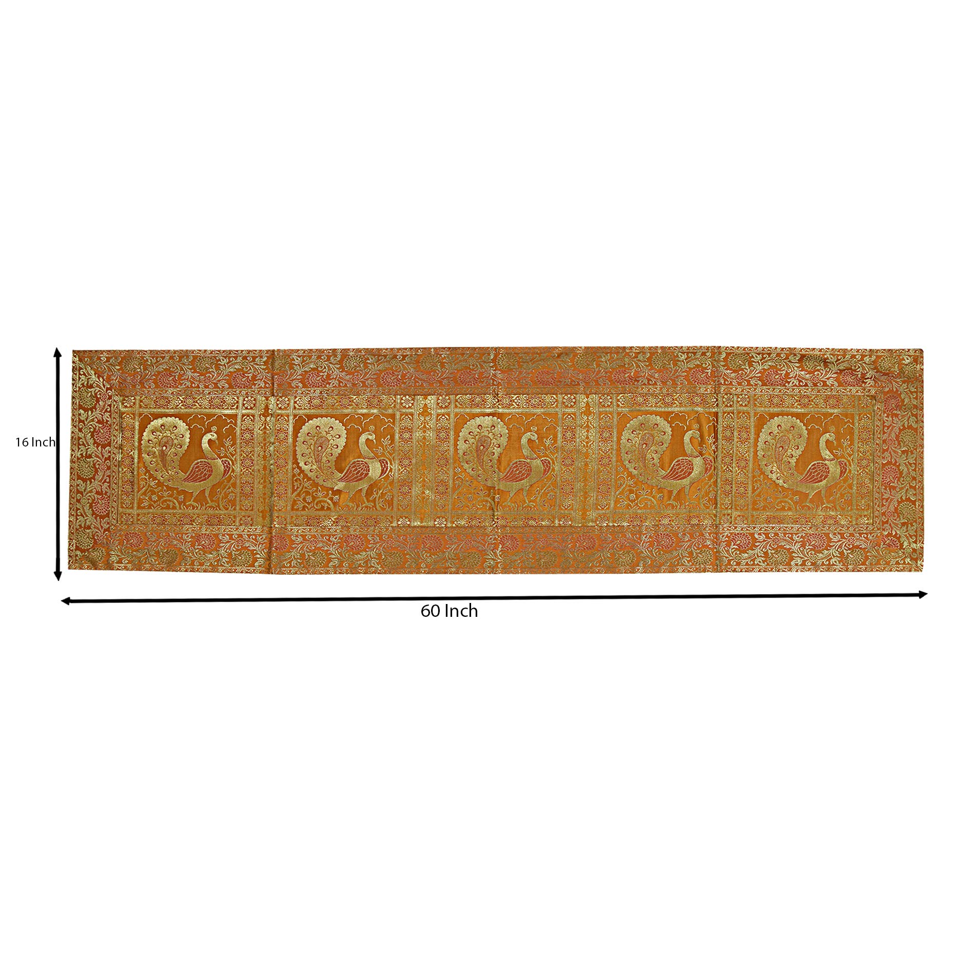 Golden Silk Table Runner - Traditional Indian Floral Design Decorative Table Cloth, 72 Inch Yellow Centerpiece Cover for Dining Table, Wedding Decor & Home Decor