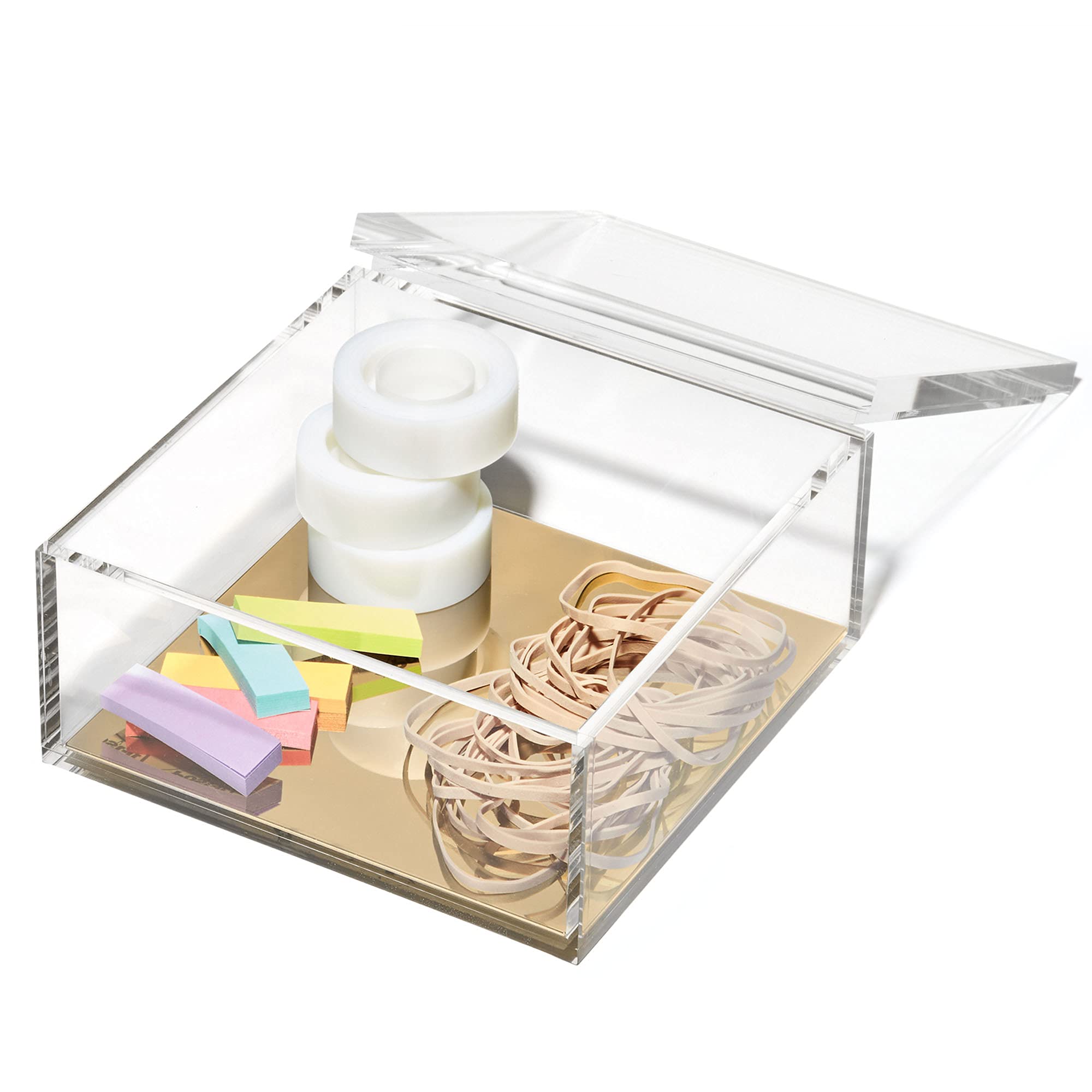 OfficeGoods Acrylic Desk Organizer with Gold Base - Stylish Storage Box for Home Office, Kitchen Counter, Bathroom Vanity & Display Shelves - Perfect for Organizing Jewelry, Makeup, Office Supplies & Collectibles - Extra Large Desktop Organizer