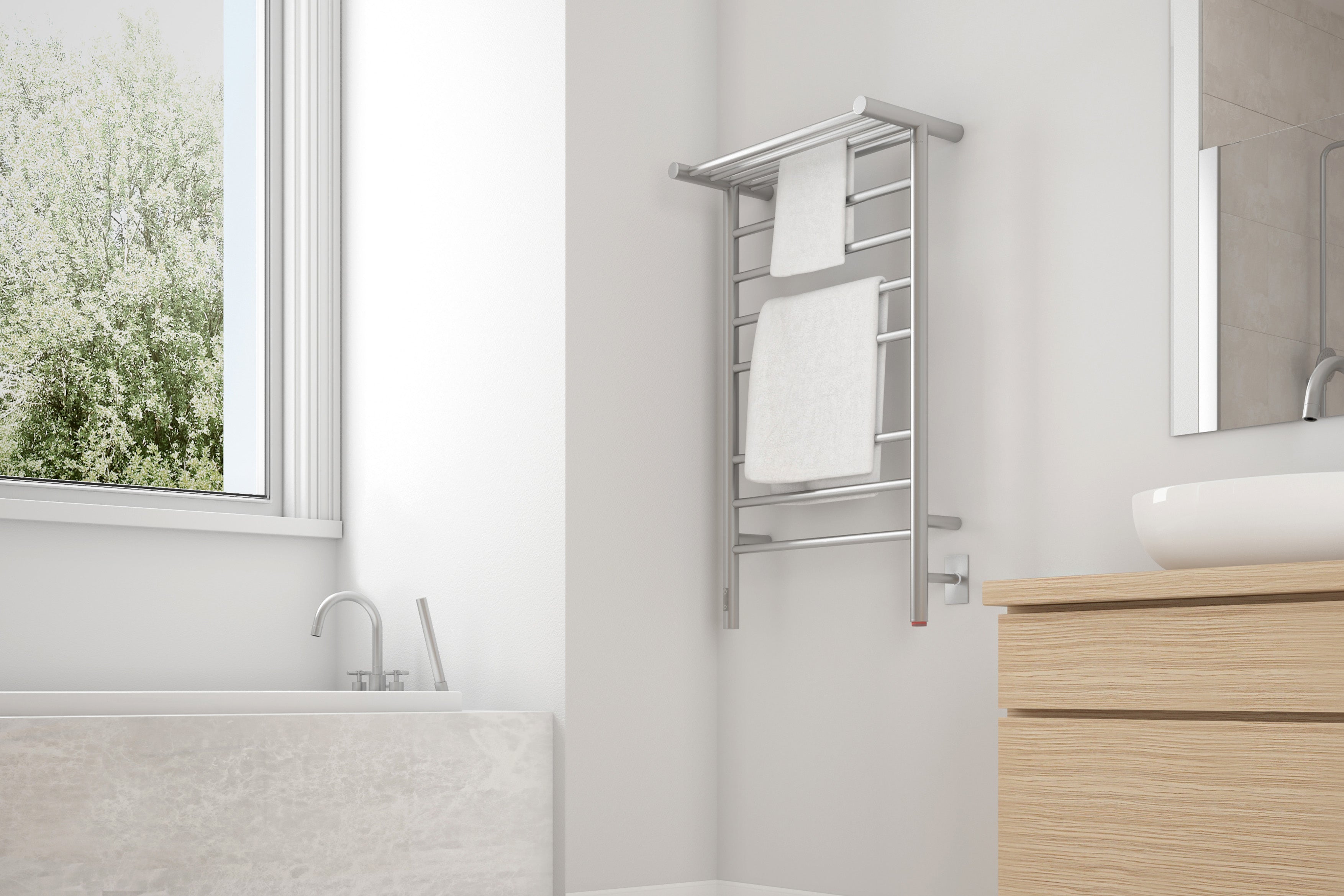 Liazzo OBT 8 Bar Electric Towel Warmer - Hardwired & Plug-in with Timer - Brushed Stainless Steel - Perfect for Bathroom, Spa & Luxury Home Heating