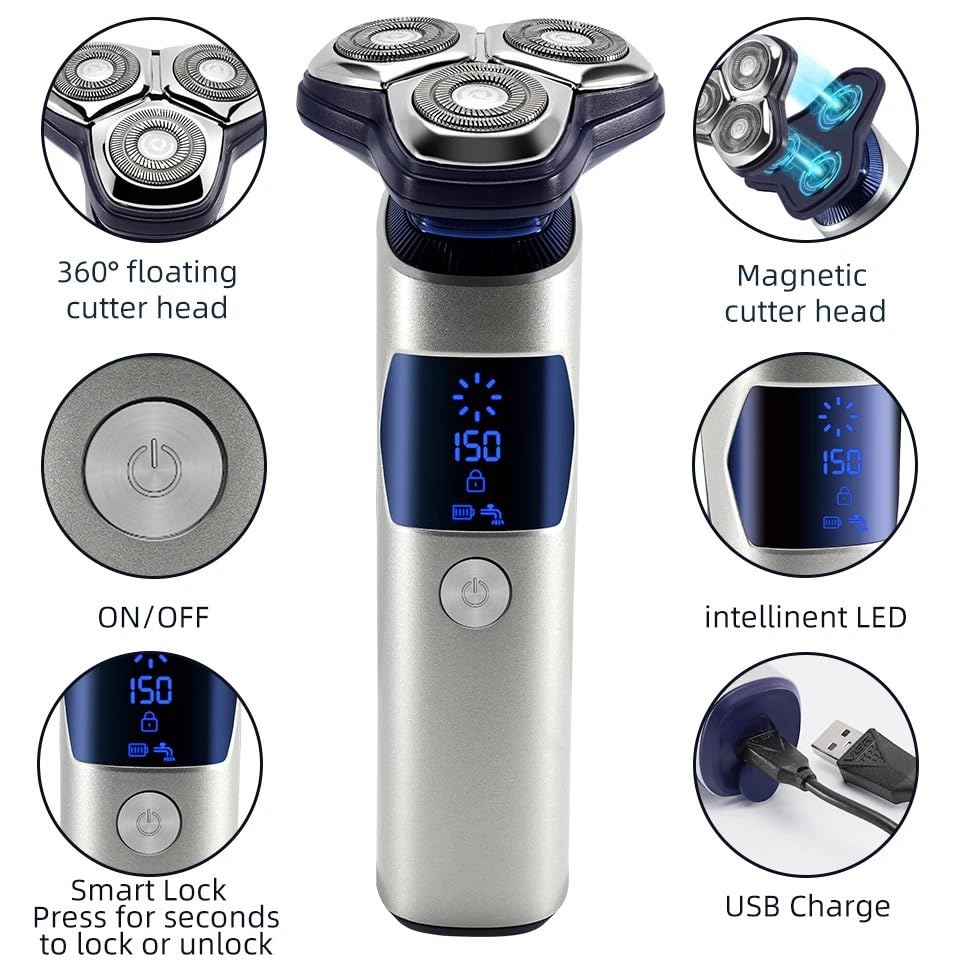 Electric Head Shaver for Bald Men - Rechargeable Wet/Dry Beard Trimmer with Intelligent Shaving Technology - ABS Body for Men's Grooming - Perfect for Travel, Home & Gym Use