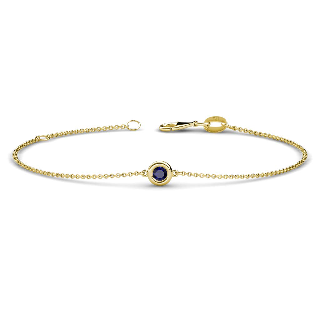 0.11ct Round Blue Sapphire Solitaire 14K Gold Minimalist Bracelet for Women - Elegant Everyday Jewelry & Special Occasion Gift