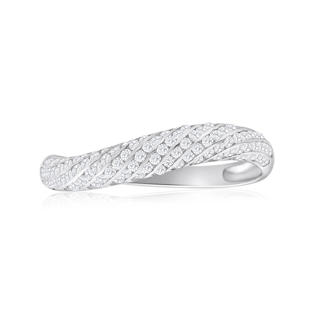 9ct White Gold Cubic Zirconia Interlocking Wave Ring - Elegant Stackable Jewelry for Women, Perfect for Anniversary Gifts, Wedding Bands & Everyday Wear