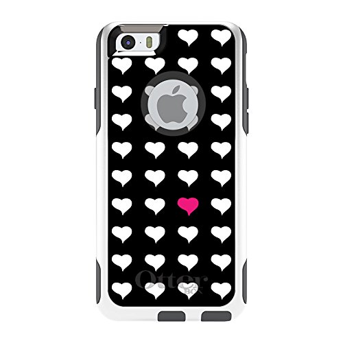 DistinctInk iPhone 6 / 6S Case (4.7 Inch) - Pink White Black Repeating Hearts Design Protective Cover - Durable Slim Fit Replacement for OtterBox Commuter - Perfect for Work, Travel & Everyday Use
