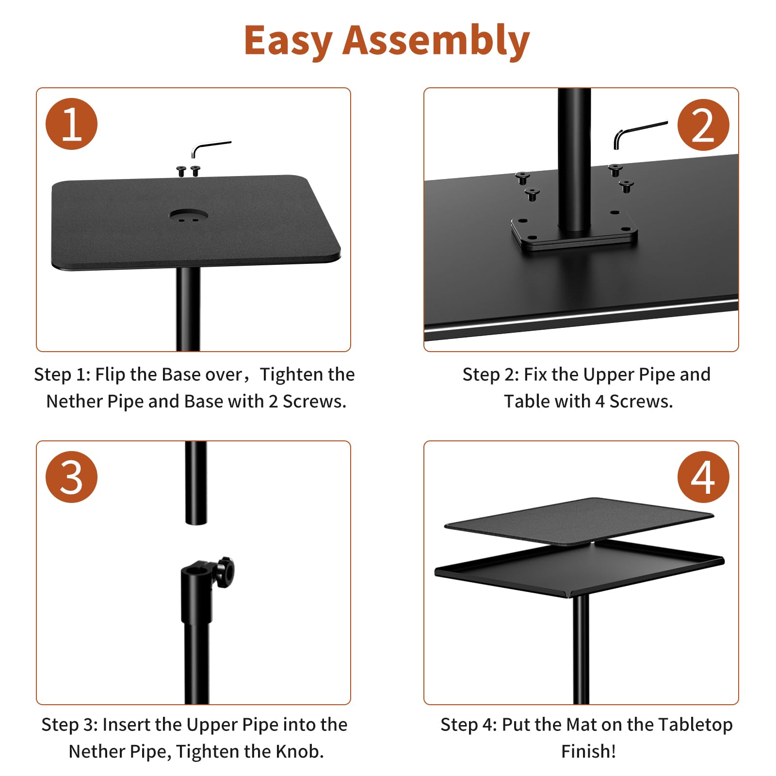 Adjustable Height Metal End Table - Matte Black Square Side Table for Living Room, Bedroom & Outdoor Use | Small Space Sofa Table with Tray for Drinks, Coffee & Decor | Ideal for Apartments, Patios & Compact Spaces